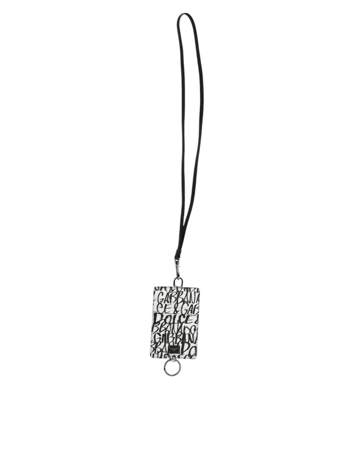 Portefeuille porte-cartes en cuir blanc Dolce & Gabbana avec cordon et logo imprimé