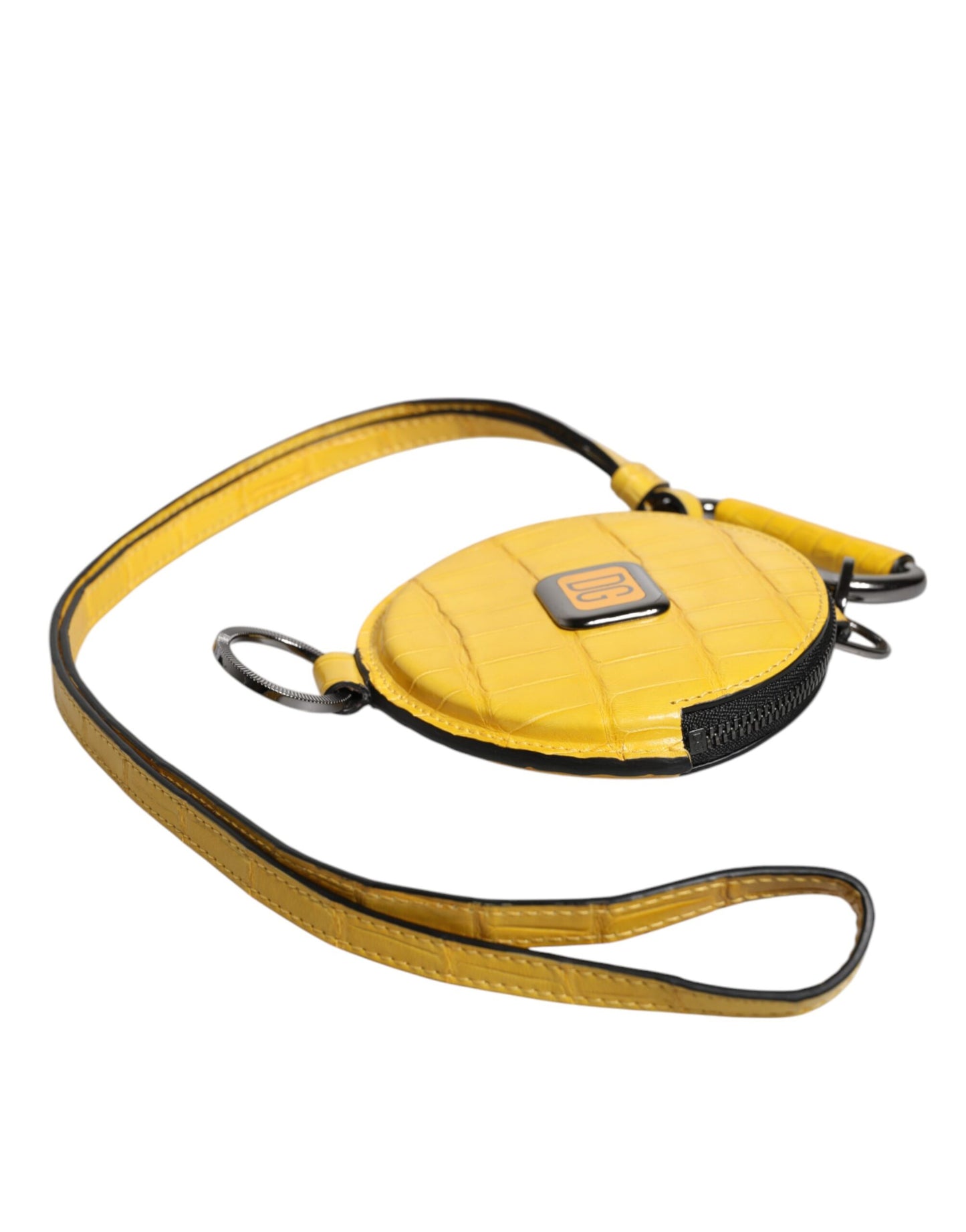 Dolce & Gabbana Yellow Round Leather Dg Logo Coin Purse Lanyard Wallet