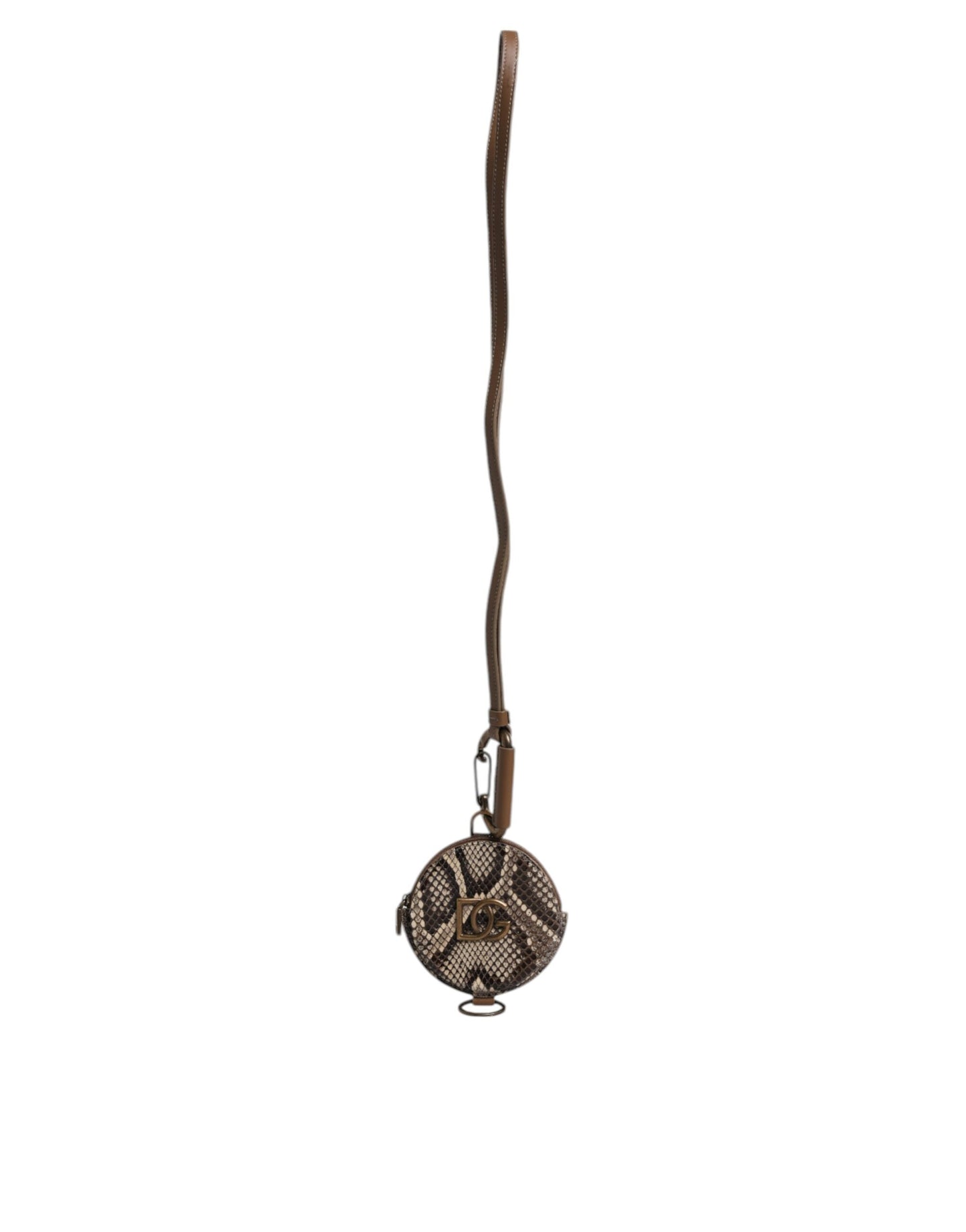 Portefeuille rond en cuir marron Dolce & Gabbana avec logo DG et cordon