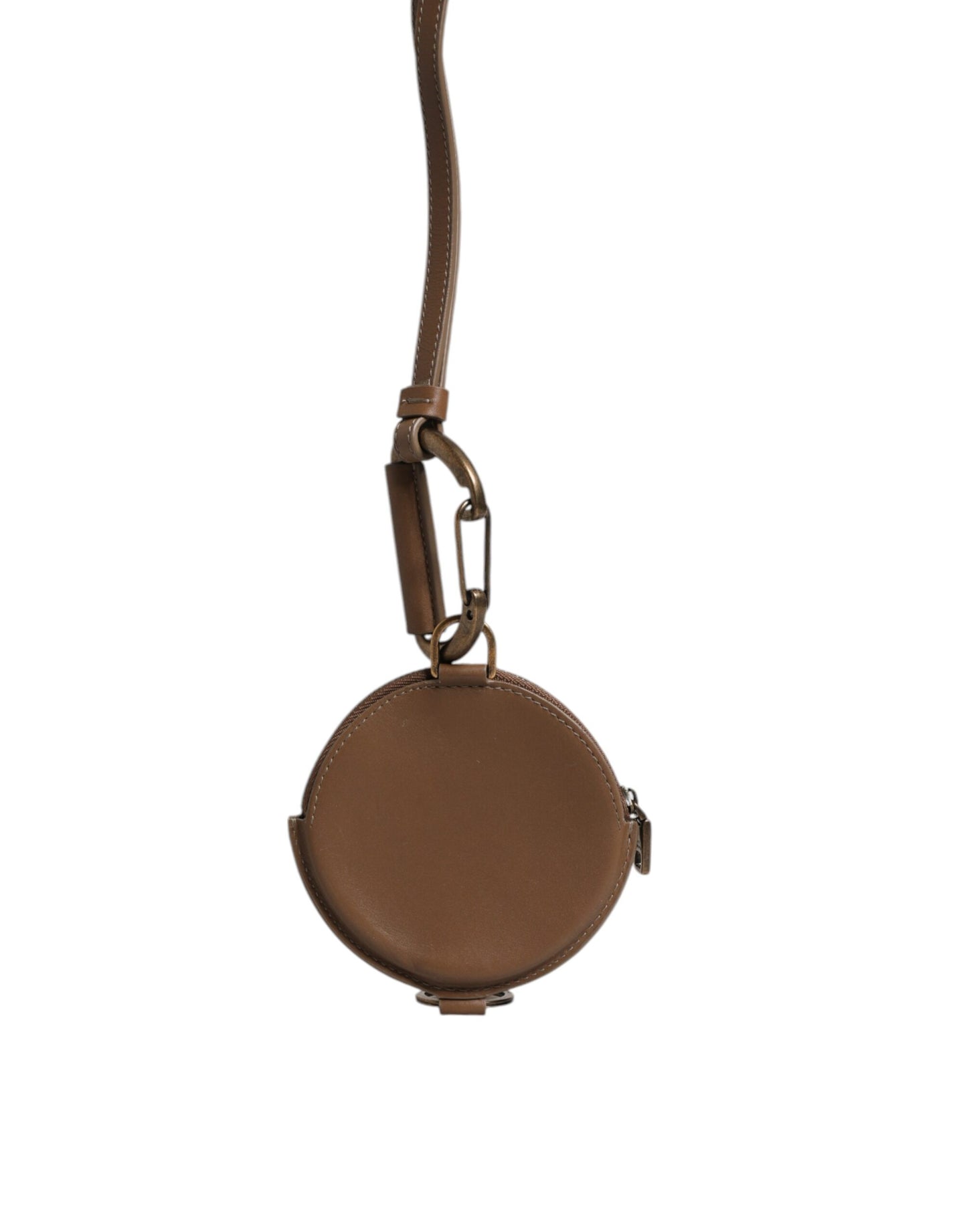 Portefeuille rond en cuir marron Dolce & Gabbana avec logo DG et cordon