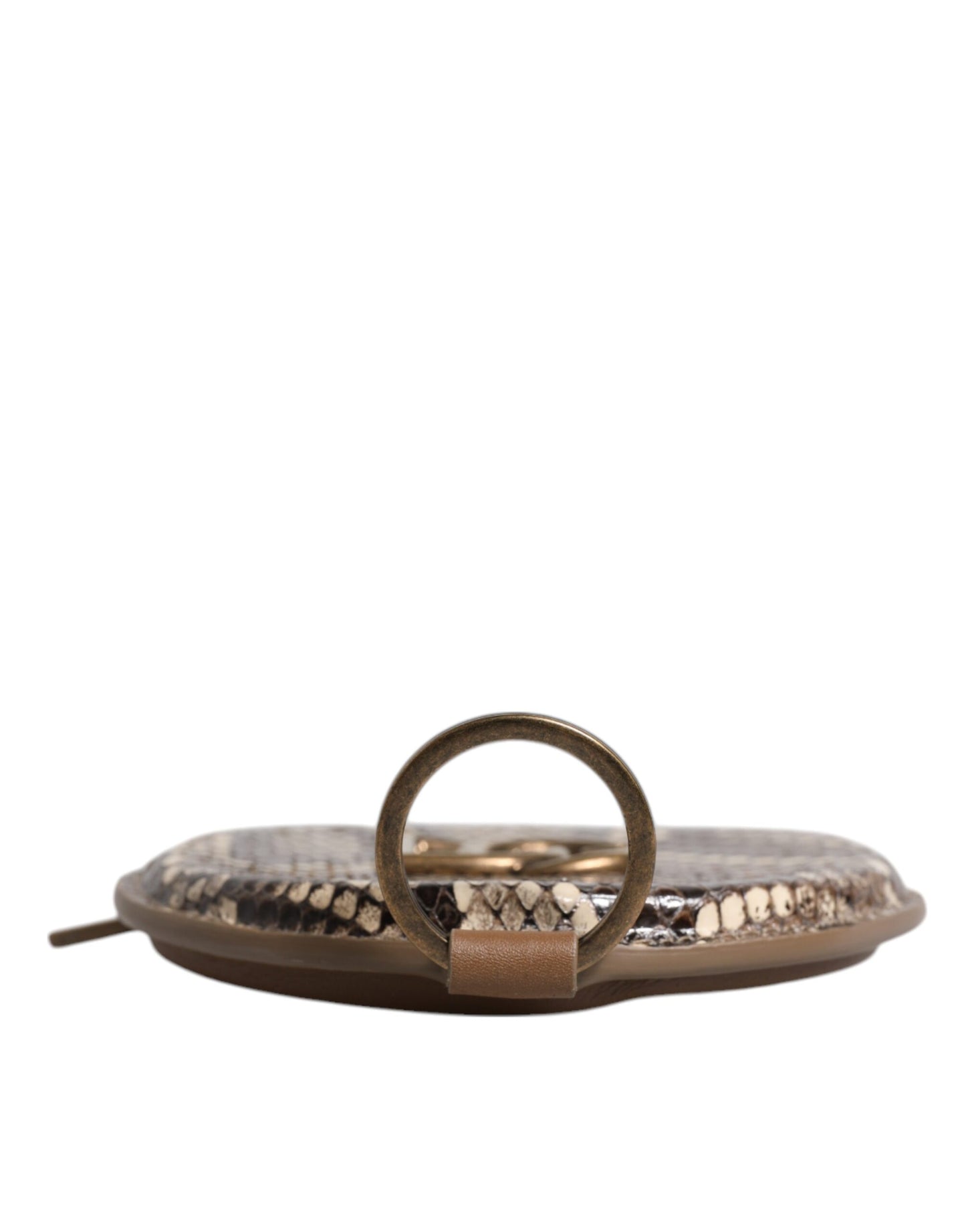 Portefeuille rond en cuir marron Dolce & Gabbana avec logo DG et cordon
