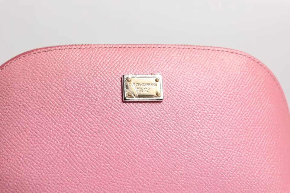 Dolce & Gabbana Pink Leather Dg Logo Zip Around Hand Purse Pouch Wallet