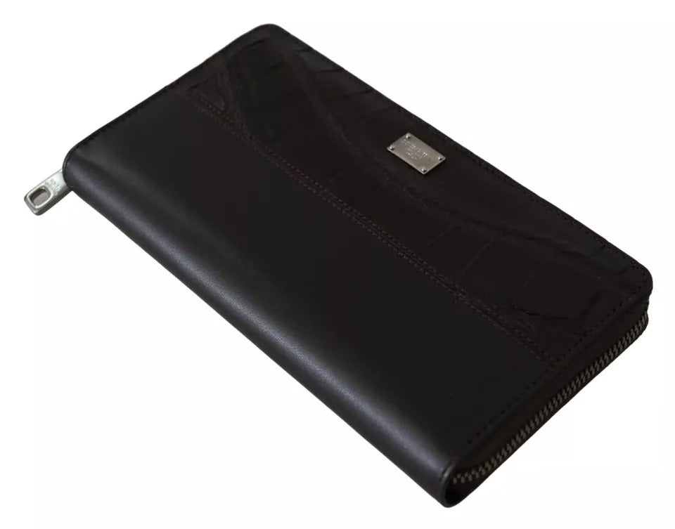 Dolce & Gabbana – Continental Clutch aus exotischem Leder mit Rundum-Reißverschluss in Braun