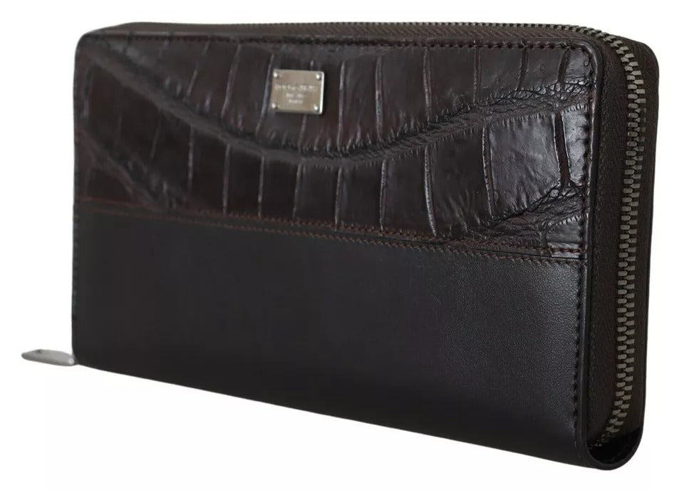 Dolce & Gabbana – Continental Clutch aus exotischem Leder mit Rundum-Reißverschluss in Braun