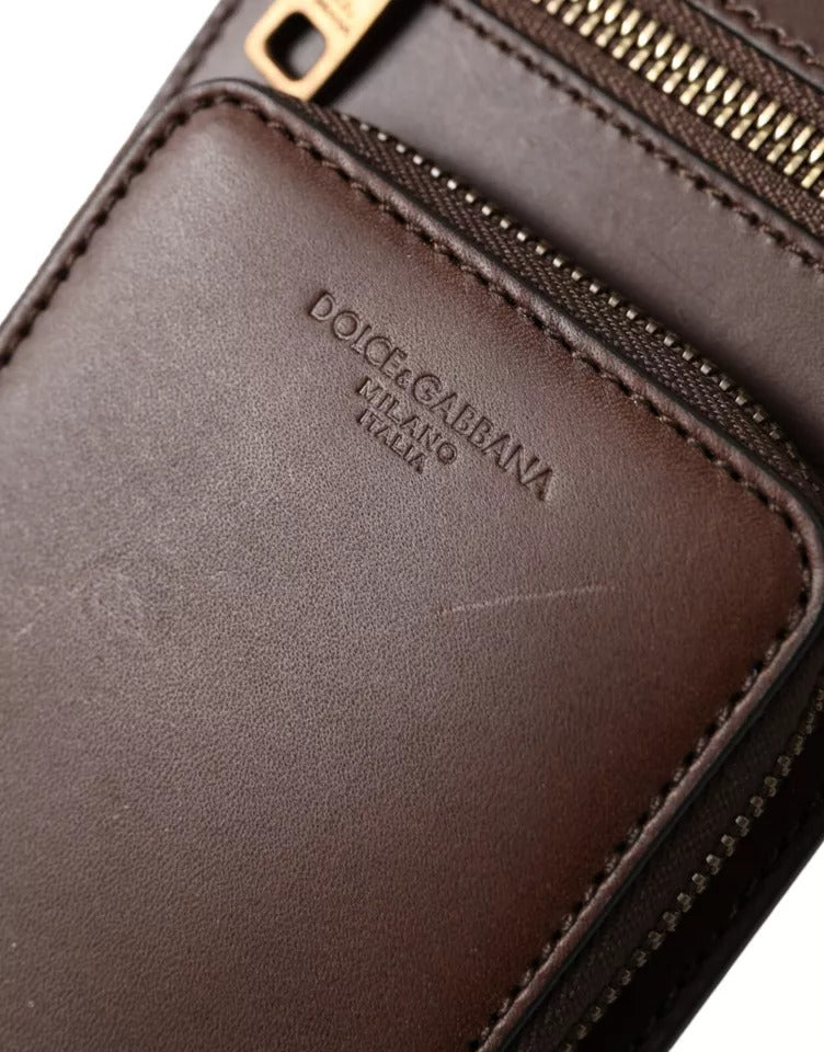 Dolce & Gabbana – Geldbörse aus braunem Kalbsleder mit Reißverschluss und Logo