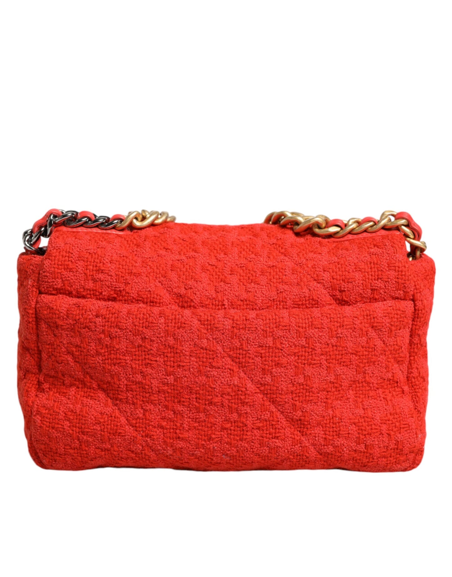 Sac à main Chanel en tweed rouge à deux voies avec chaîne moyenne