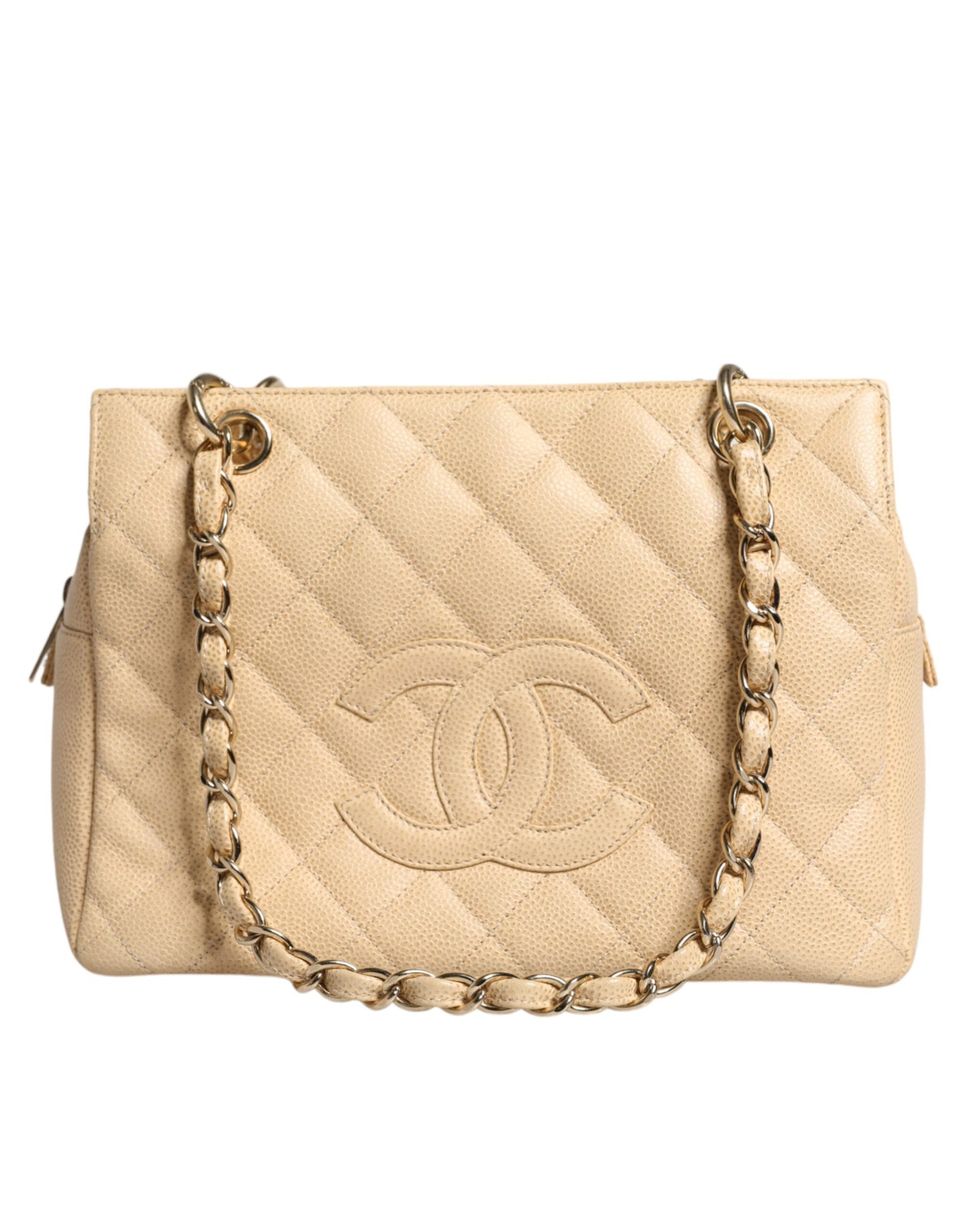 Sac à main en cuir beige Chanel Caviar De Coco avec chaîne