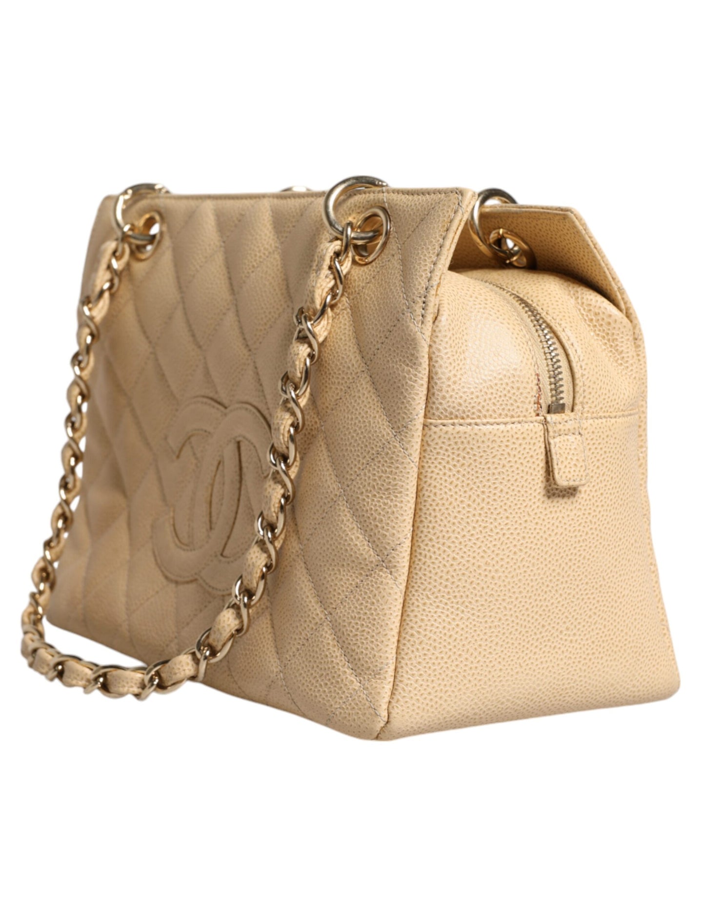 Sac à main en cuir beige Chanel Caviar De Coco avec chaîne