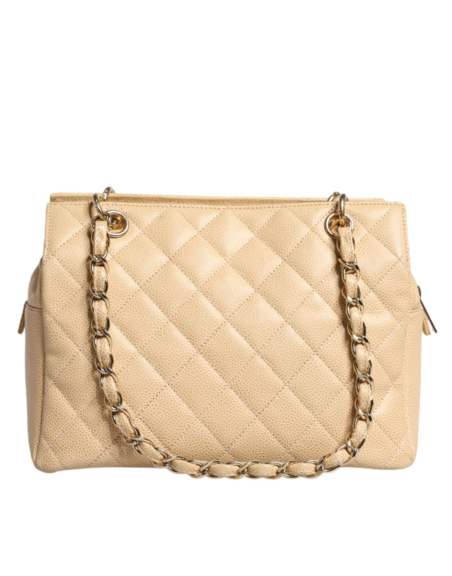 Sac à main en cuir beige Chanel Caviar De Coco avec chaîne