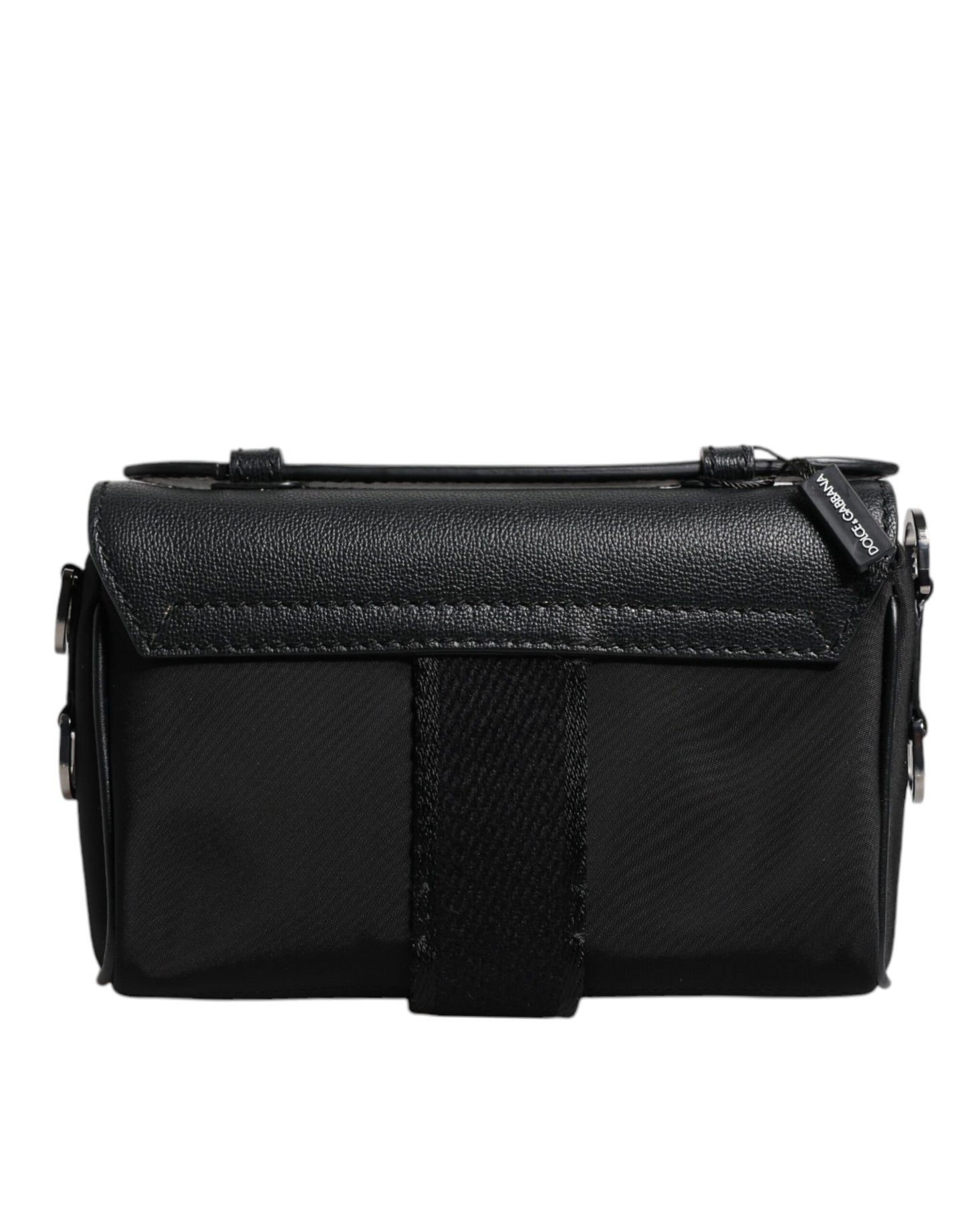 Dolce & Gabbana – Schwarze Umhängetasche aus Leder mit Logo-Schild und Schnalle