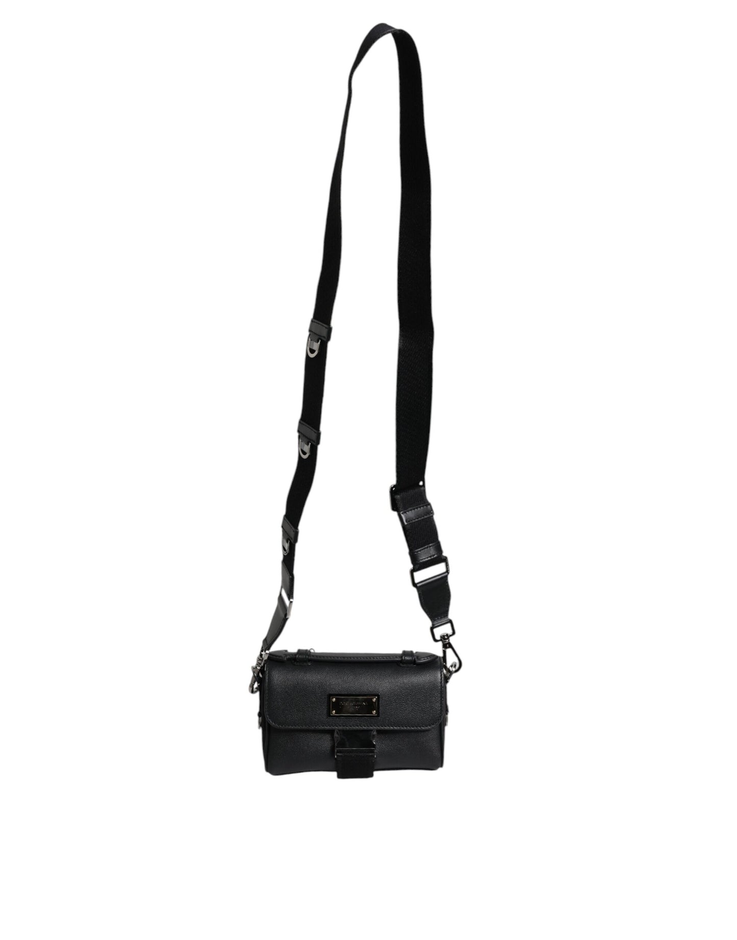 Dolce & Gabbana – Schwarze Umhängetasche aus Leder mit Logo-Schild und Schnalle