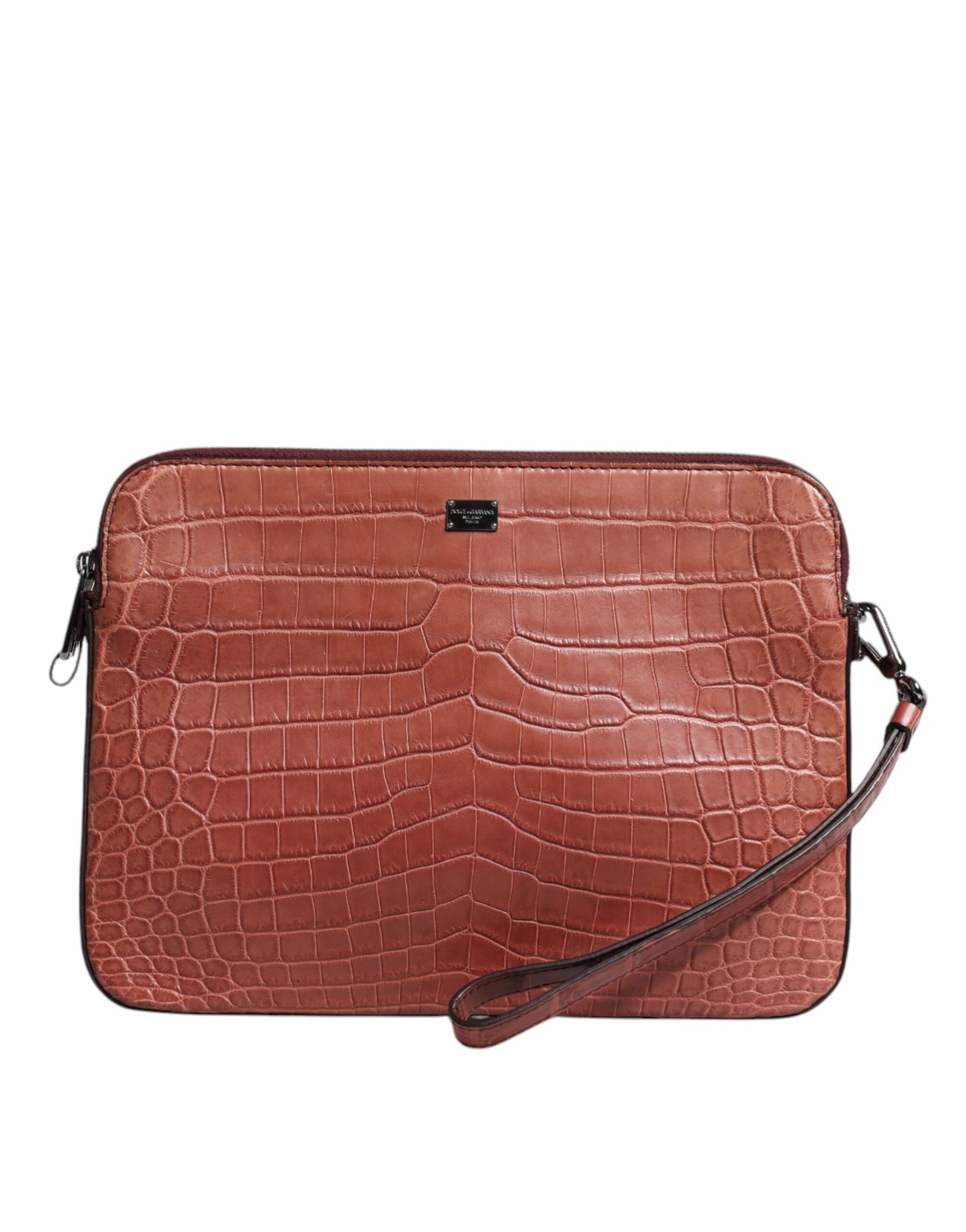 Dolce & Gabbana Bordeaux Krokodil Leder Logo Plakette Herren Aktentasche