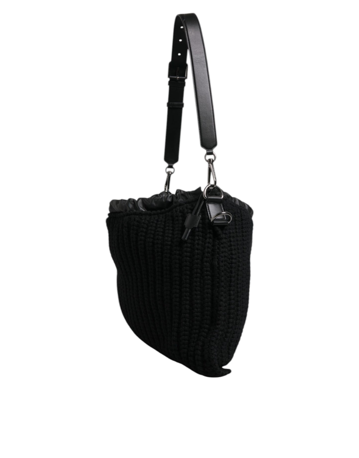 Dolce & Gabbana – Schwarze Schultertasche aus gestricktem Kaschmirleder