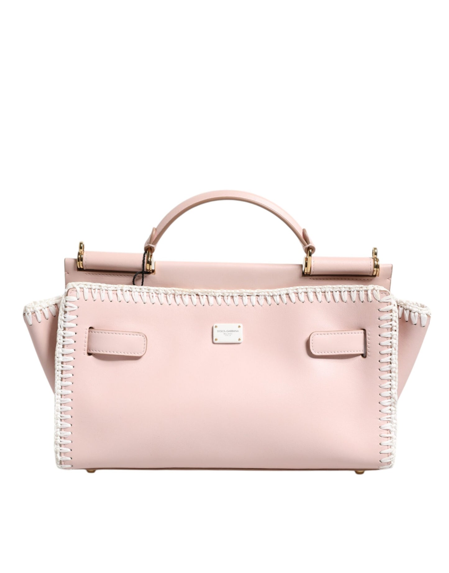 Sac bandoulière en cuir souple rose clair Dolce & Gabbana avec plaque logo