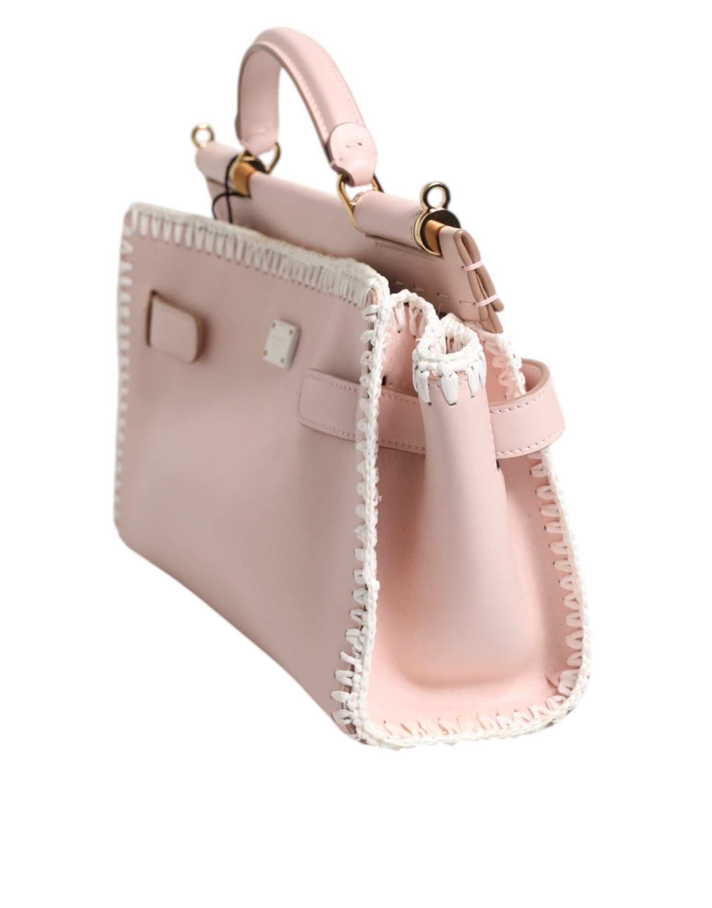Sac bandoulière en cuir souple rose clair Dolce & Gabbana avec plaque logo