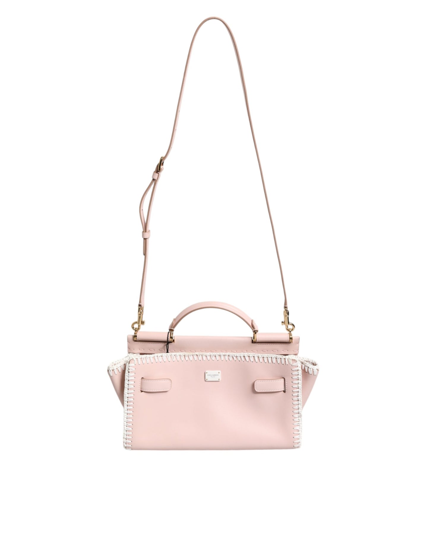 Sac bandoulière en cuir souple rose clair Dolce & Gabbana avec plaque logo
