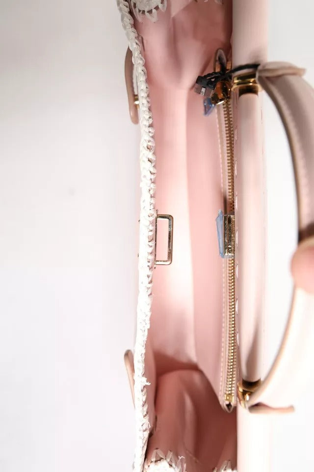 Sac bandoulière en cuir souple rose clair Dolce & Gabbana avec plaque logo