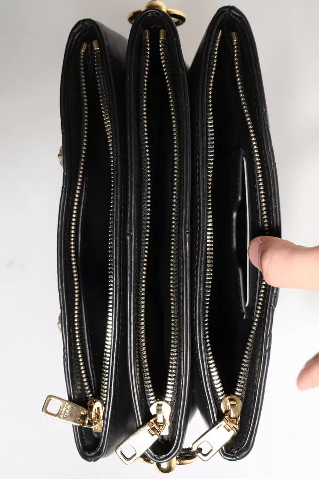 Dolce & Gabbana – Schultertasche aus schwarzem Leder mit Kristallverzierung und Logo