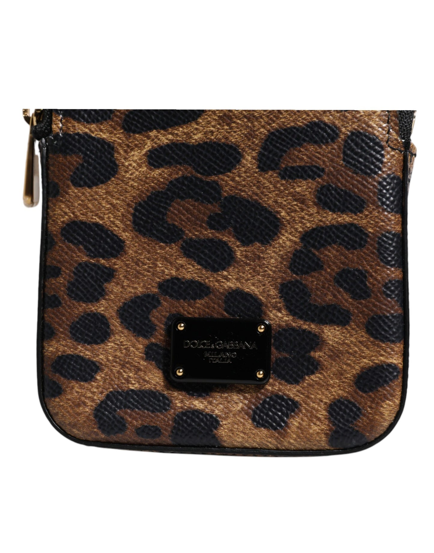 Portefeuille zippé en cuir Dauphine marron imprimé léopard Dolce & Gabbana