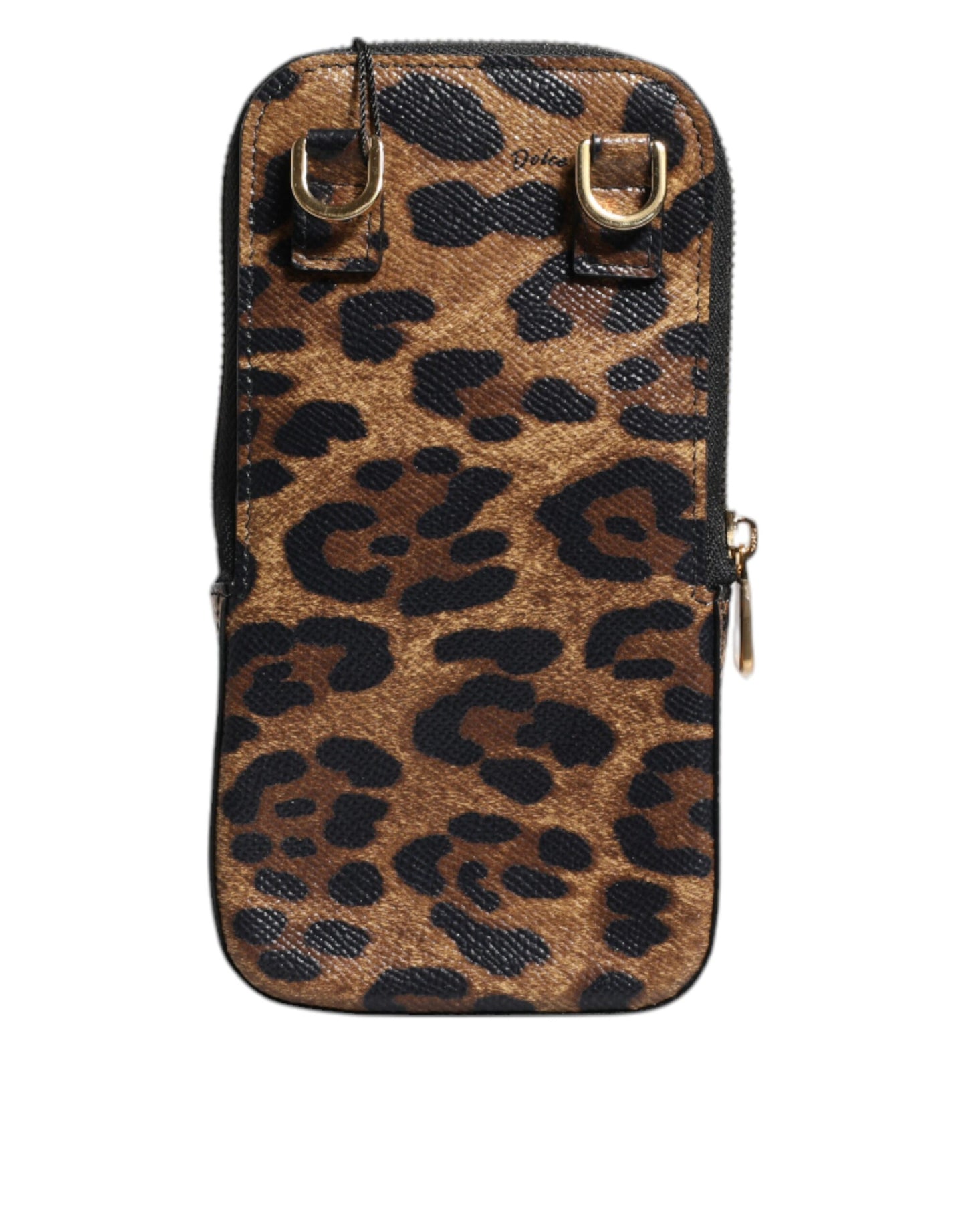 Portefeuille zippé en cuir Dauphine marron imprimé léopard Dolce & Gabbana