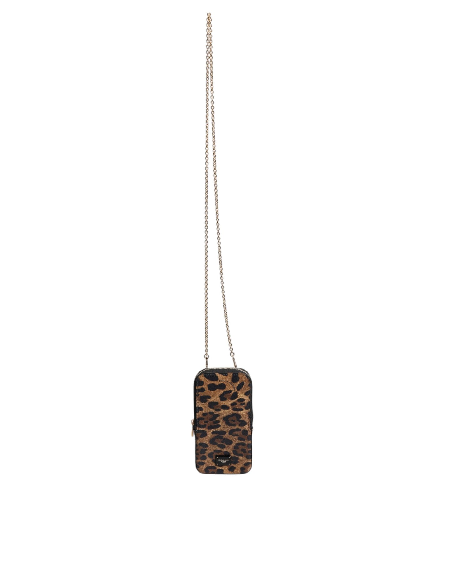 Portefeuille zippé en cuir Dauphine marron imprimé léopard Dolce & Gabbana
