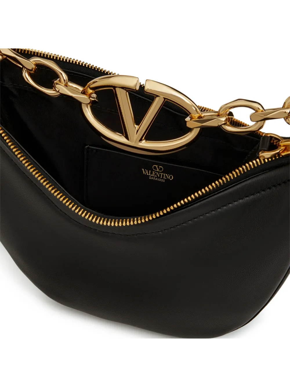 Valentino Garavani Mini Hobo Vlogo Umhängetasche aus schwarzem Leder