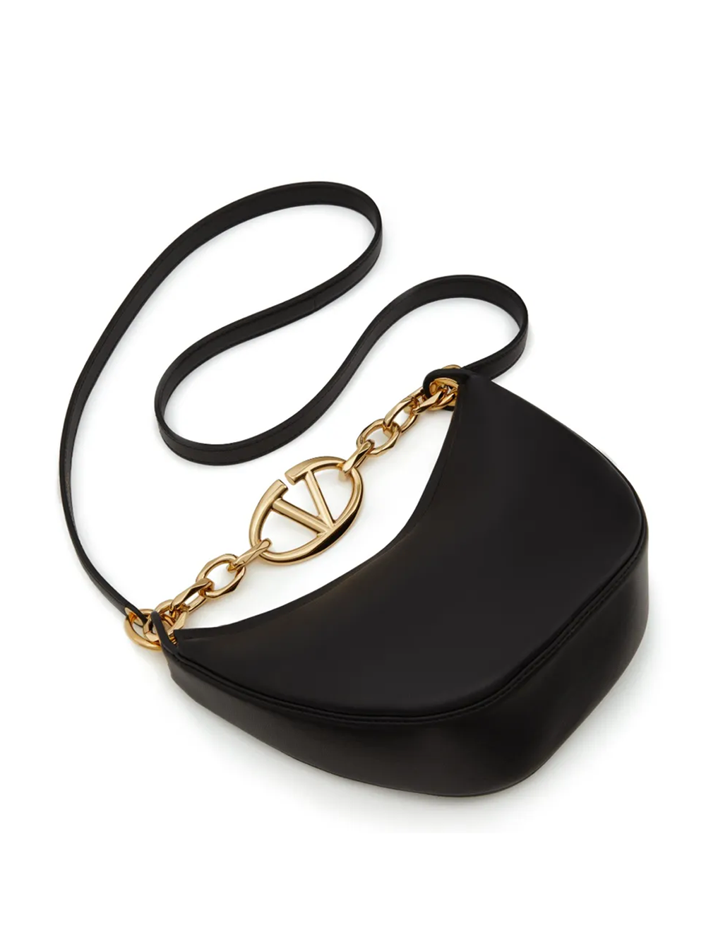 Valentino Garavani Mini Hobo Vlogo Umhängetasche aus schwarzem Leder