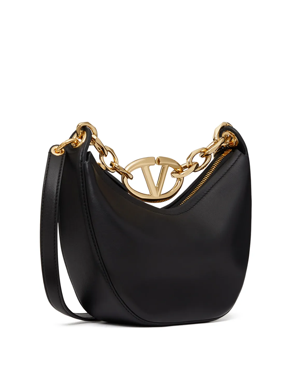 Valentino Garavani Mini Hobo Vlogo Umhängetasche aus schwarzem Leder