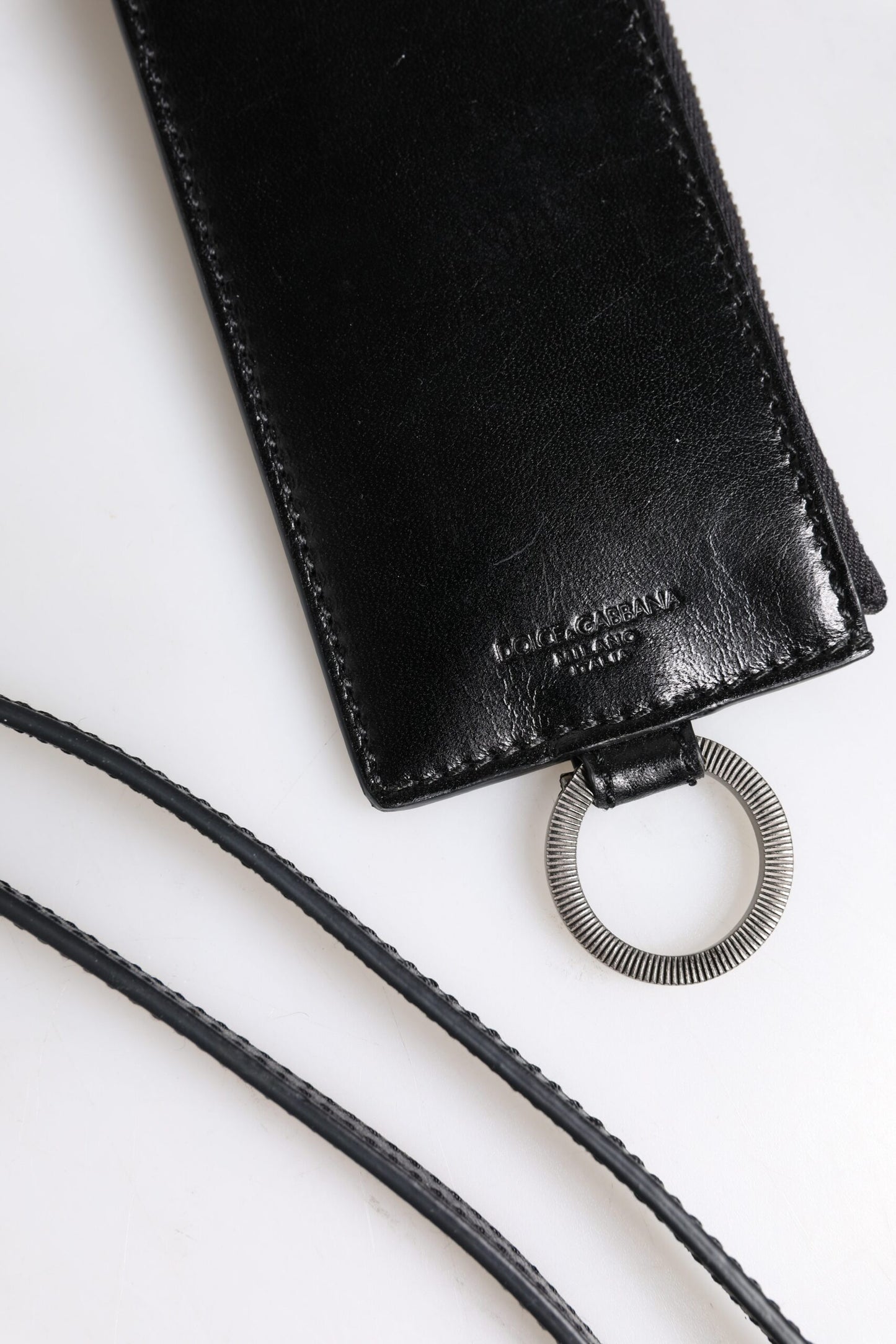 Dolce & Gabbana – Kartenetui aus schwarzem Leder mit Logoprägung und Schlüsselband