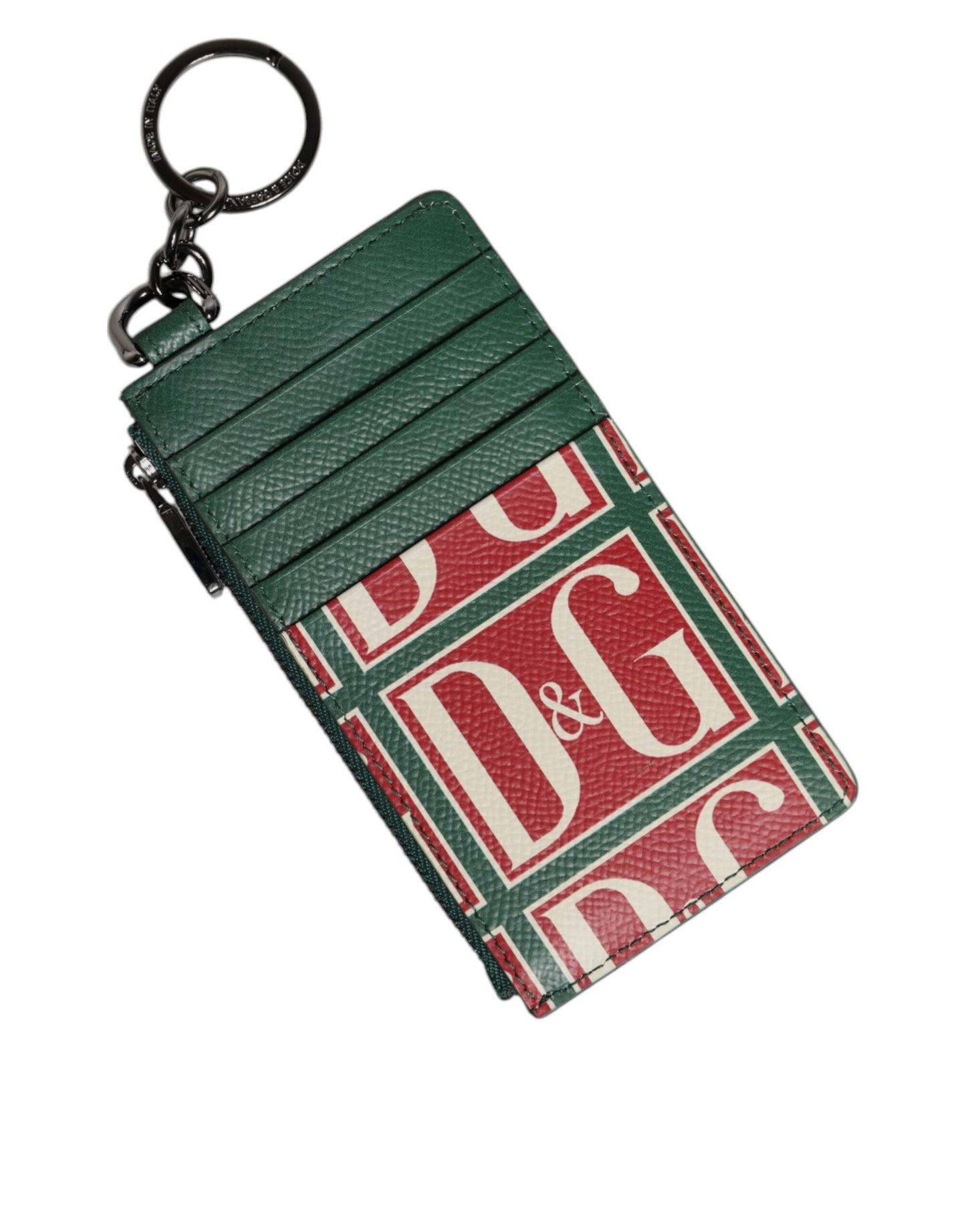 Portefeuille porte-cartes Dolce & Gabbana en cuir de veau vert avec logo imprimé monogramme