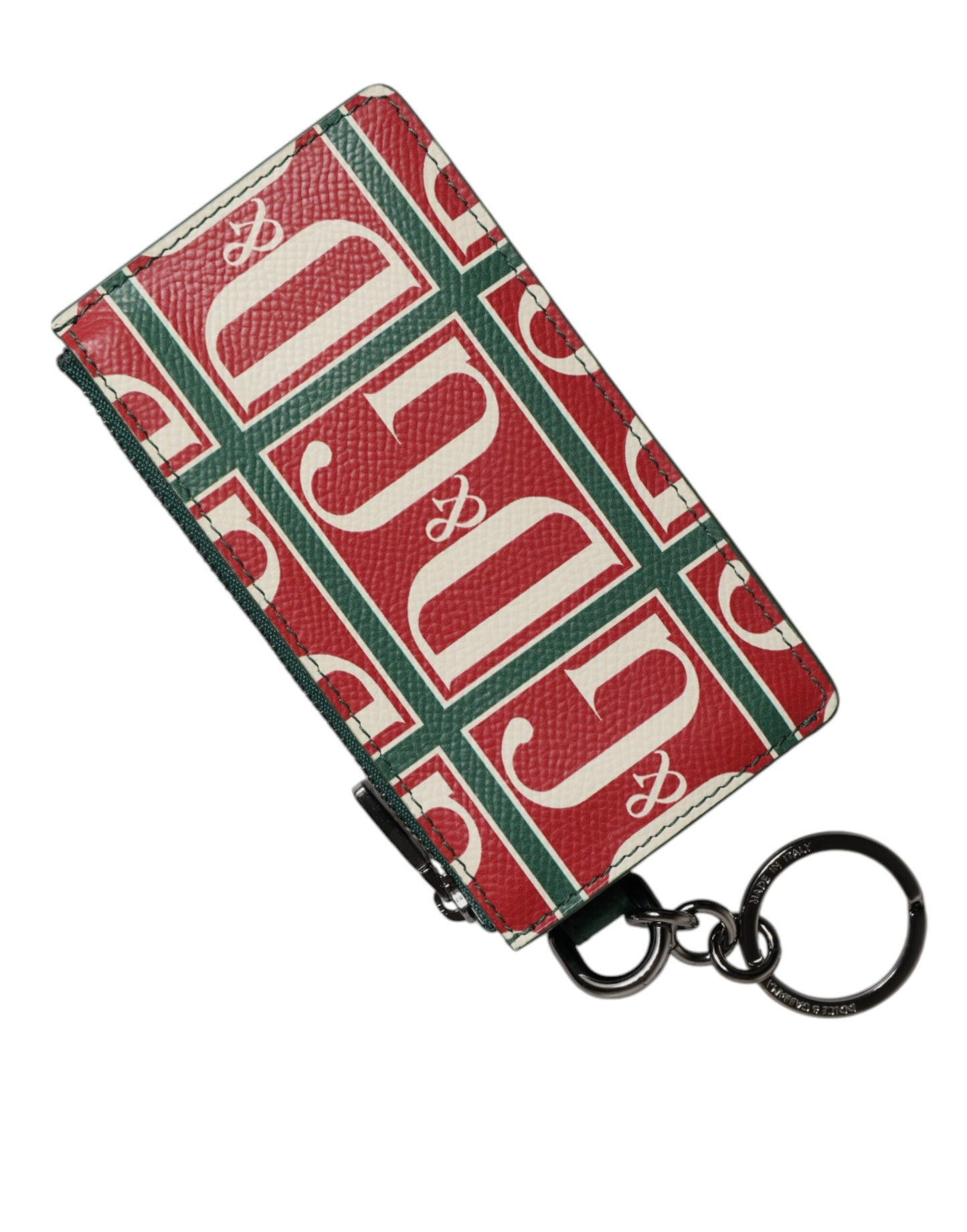Portefeuille porte-cartes Dolce & Gabbana en cuir de veau vert avec logo imprimé monogramme
