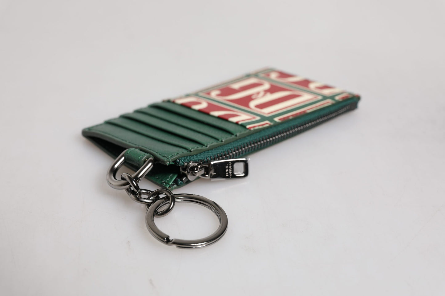 Portefeuille porte-cartes Dolce & Gabbana en cuir de veau vert avec logo imprimé monogramme