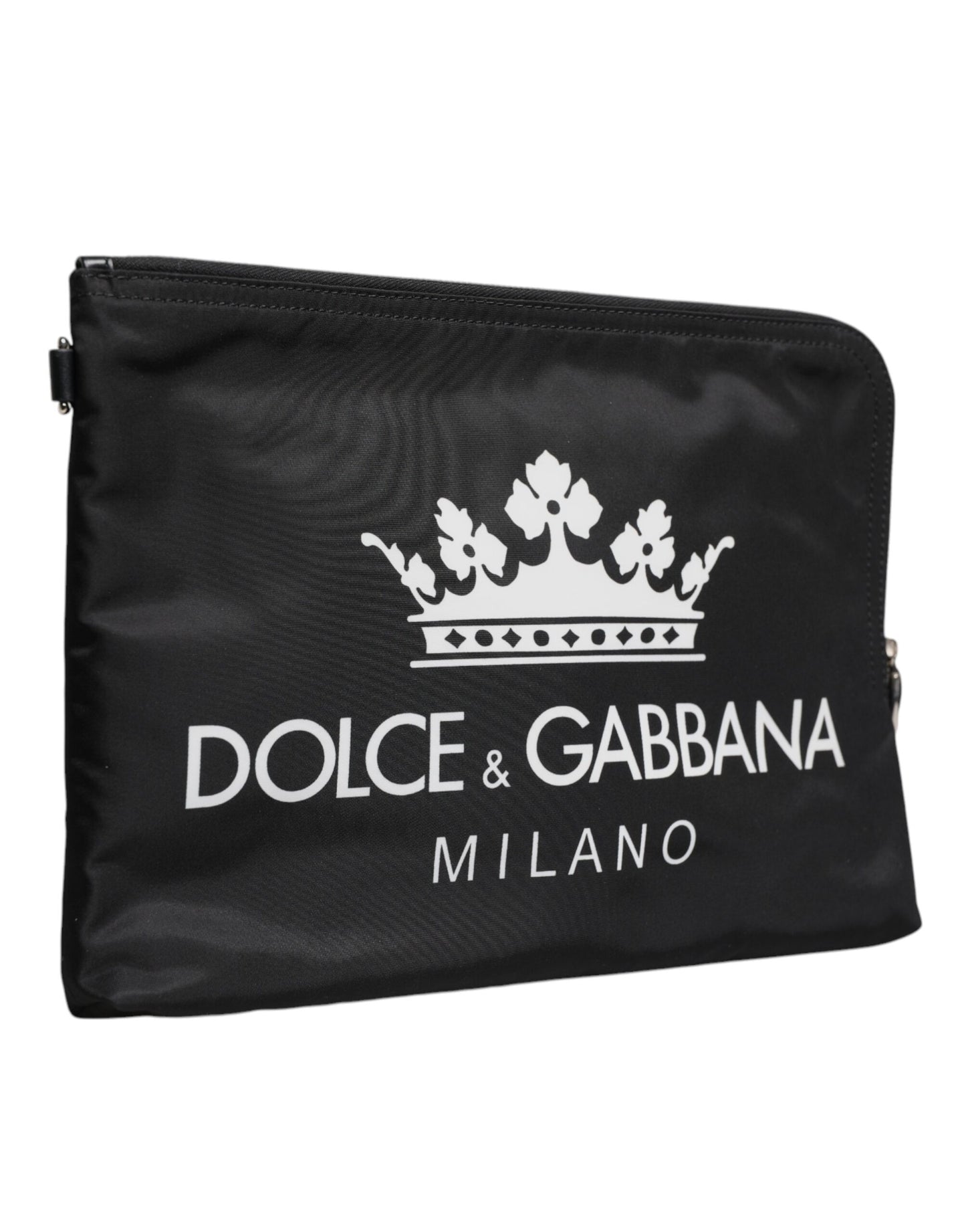 Dolce & Gabbana Schwarze Clutch aus Nylon mit DG Milano-Print