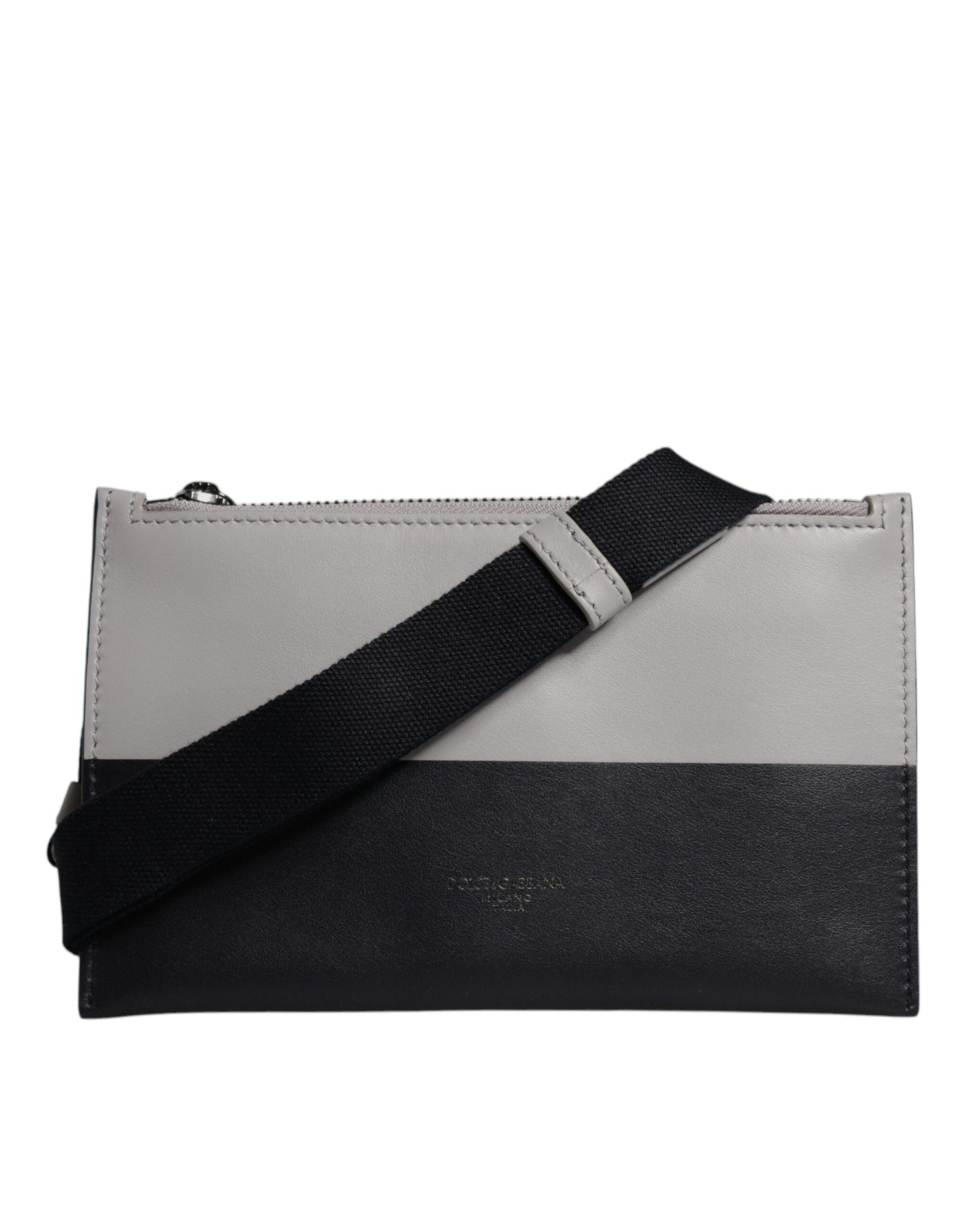 Dolce & Gabbana – Umhängetasche aus schwarz-weißem Leder mit Logoprägung