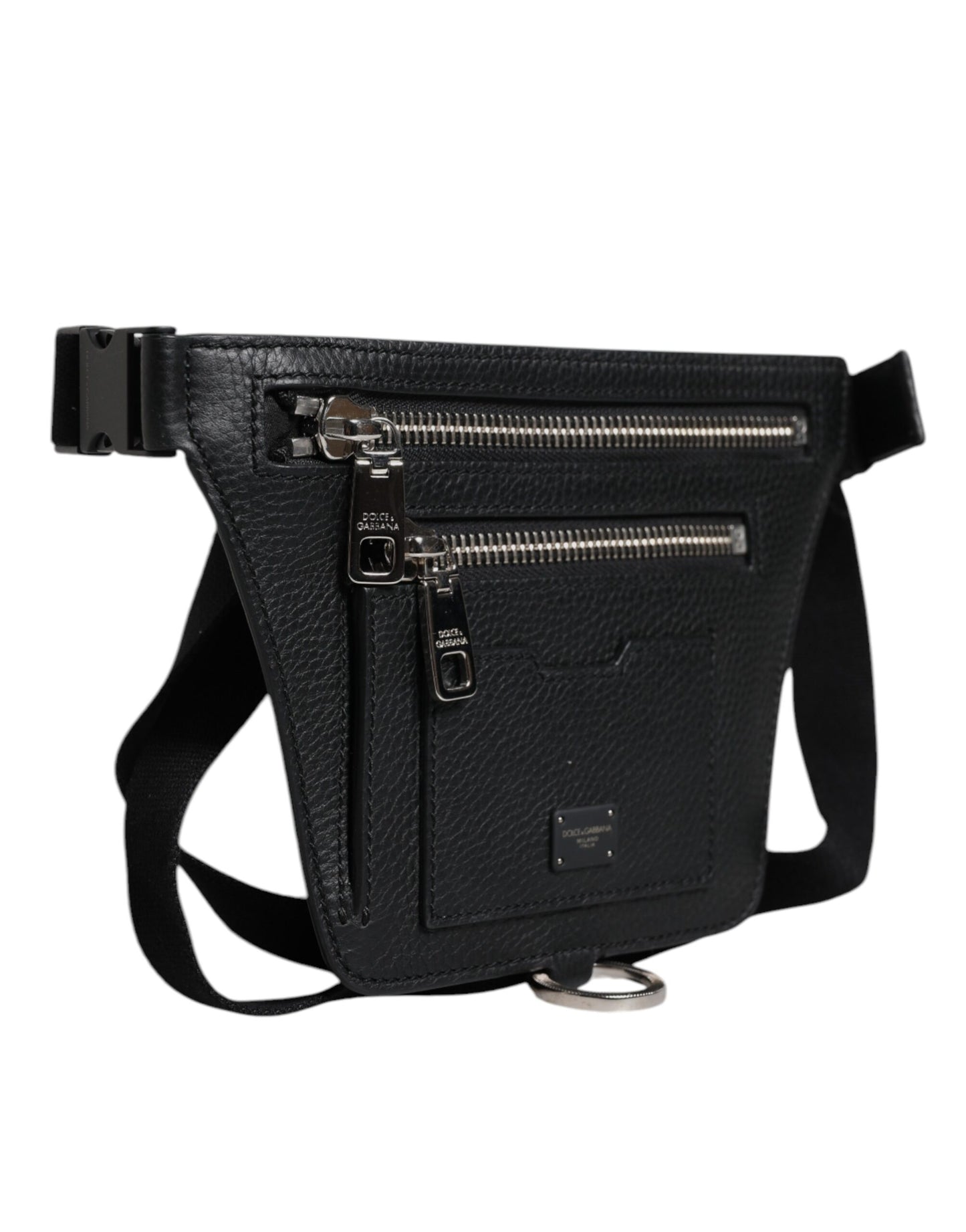 Dolce & Gabbana Gürteltasche aus schwarzem Kalbsleder mit Logo-Plakette