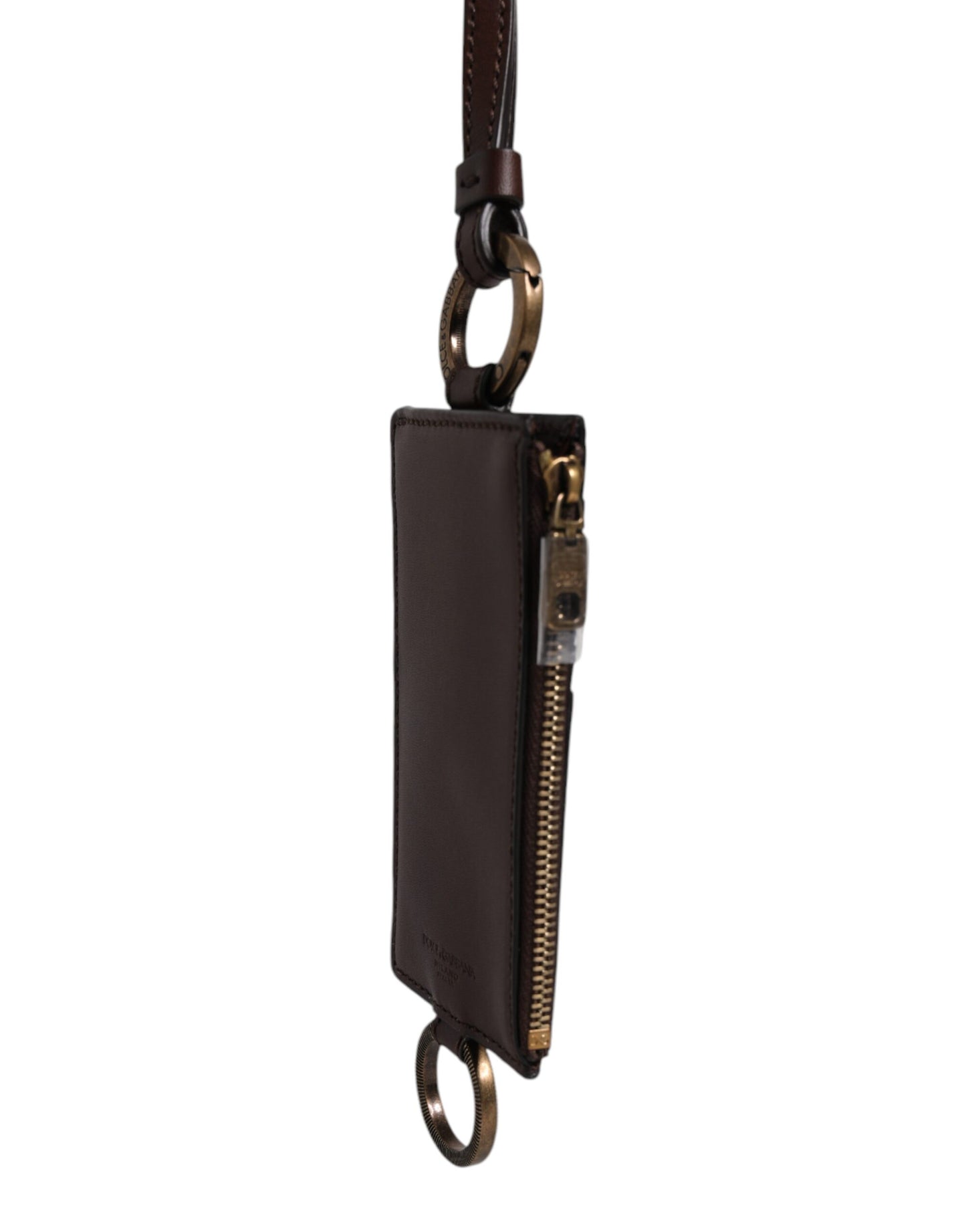 Dolce & Gabbana – Kartenetui mit Logo und Lanyard aus braunem Kalbsleder