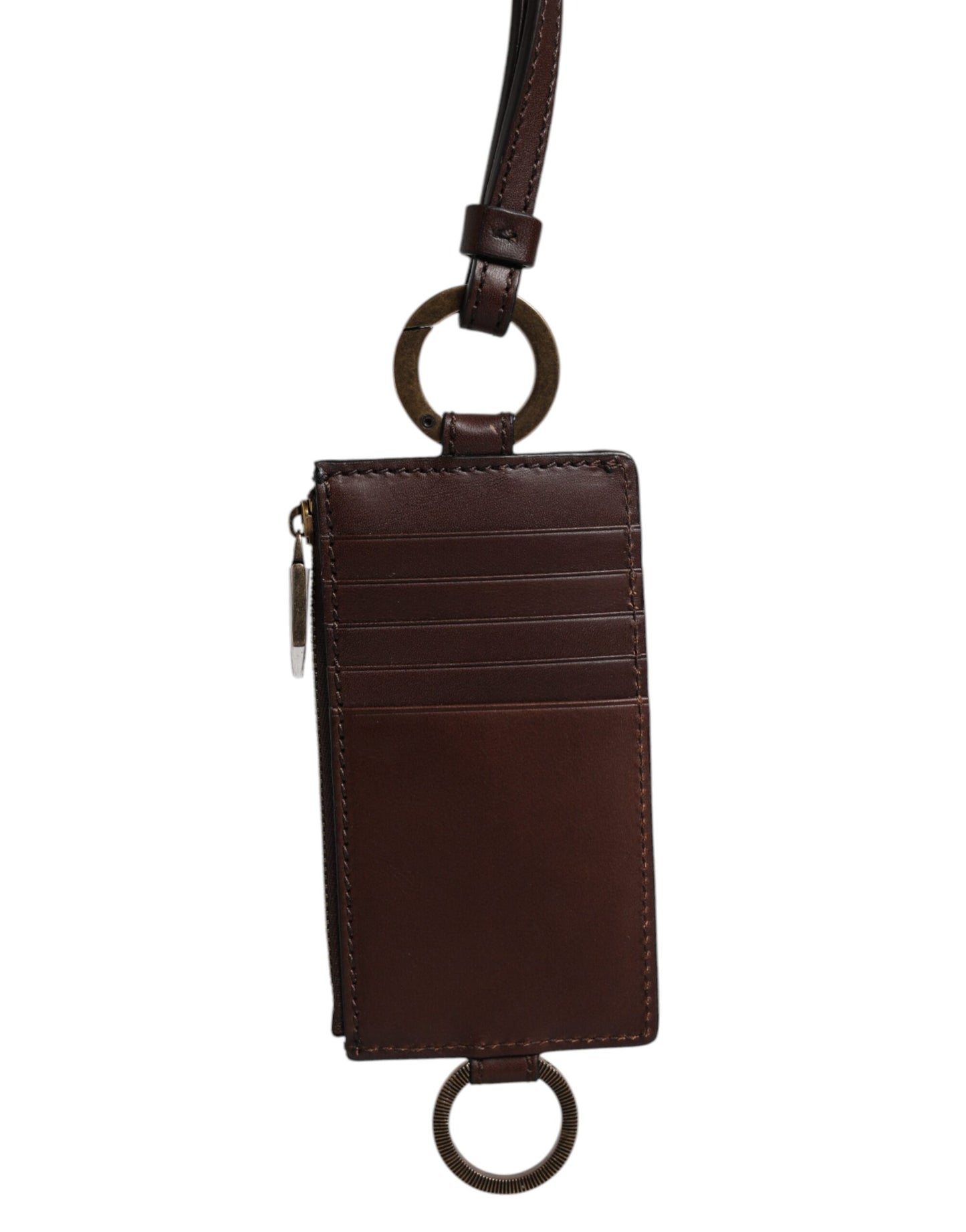 Dolce & Gabbana – Kartenetui mit Logo und Lanyard aus braunem Kalbsleder