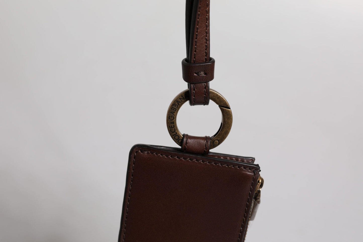 Dolce & Gabbana – Kartenetui mit Logo und Lanyard aus braunem Kalbsleder