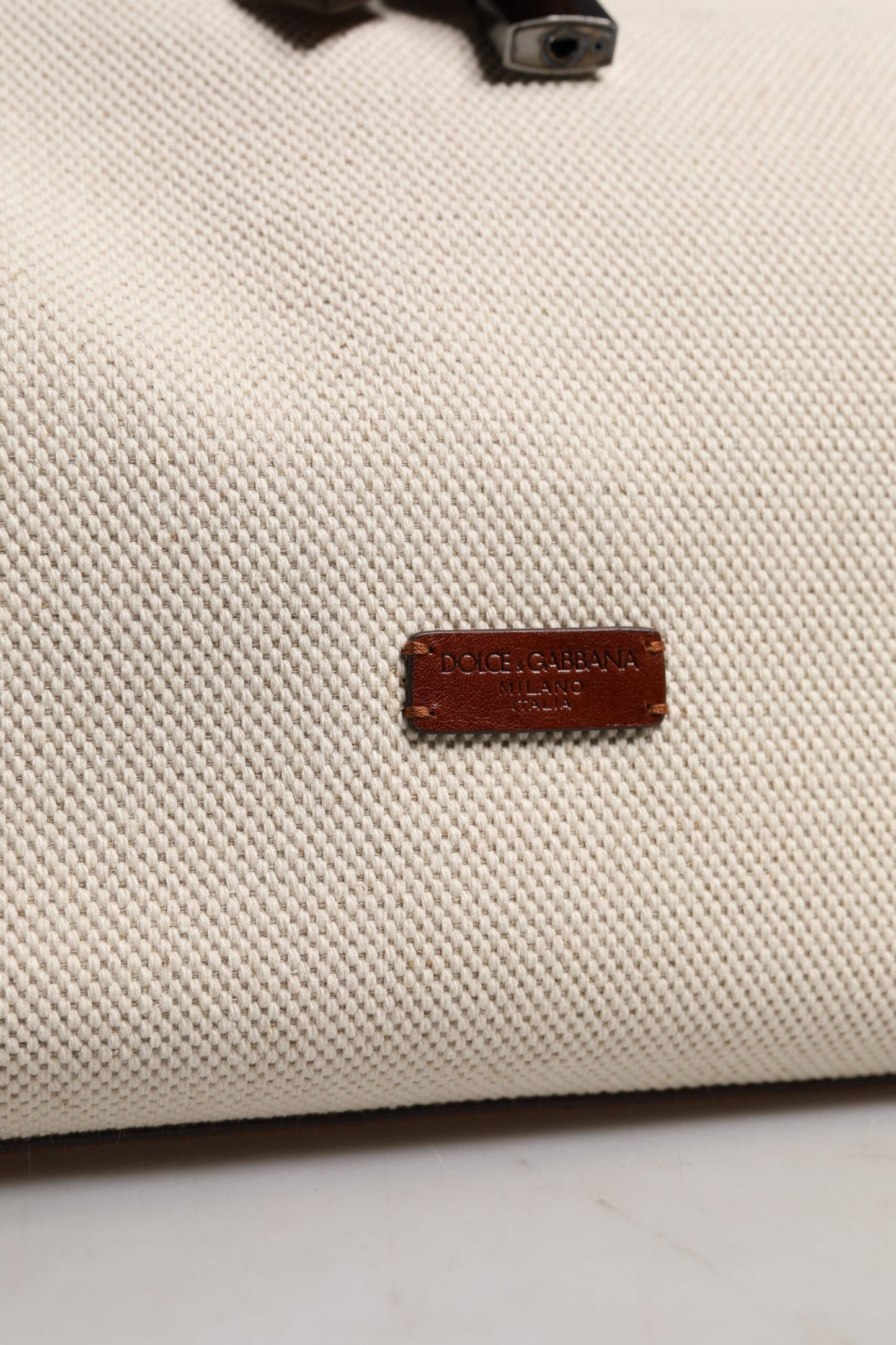 Dolce & Gabbana Beige Braune Duffle-Umhängetasche aus Baumwollleder