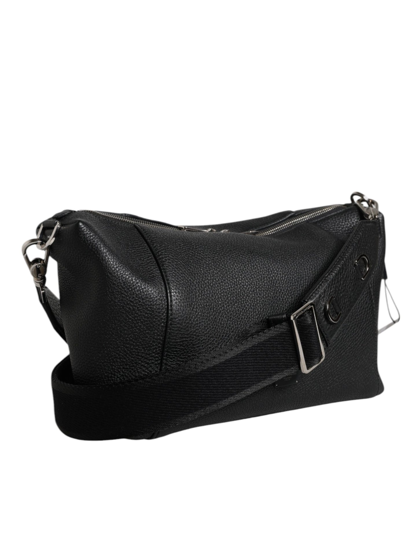 Dolce & Gabbana – Schulter-Umhängetasche aus schwarzem Leder mit Logo-Schild
