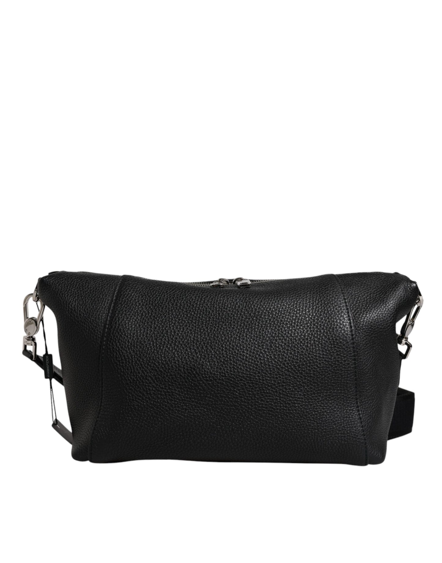 Dolce & Gabbana – Schulter-Umhängetasche aus schwarzem Leder mit Logo-Schild