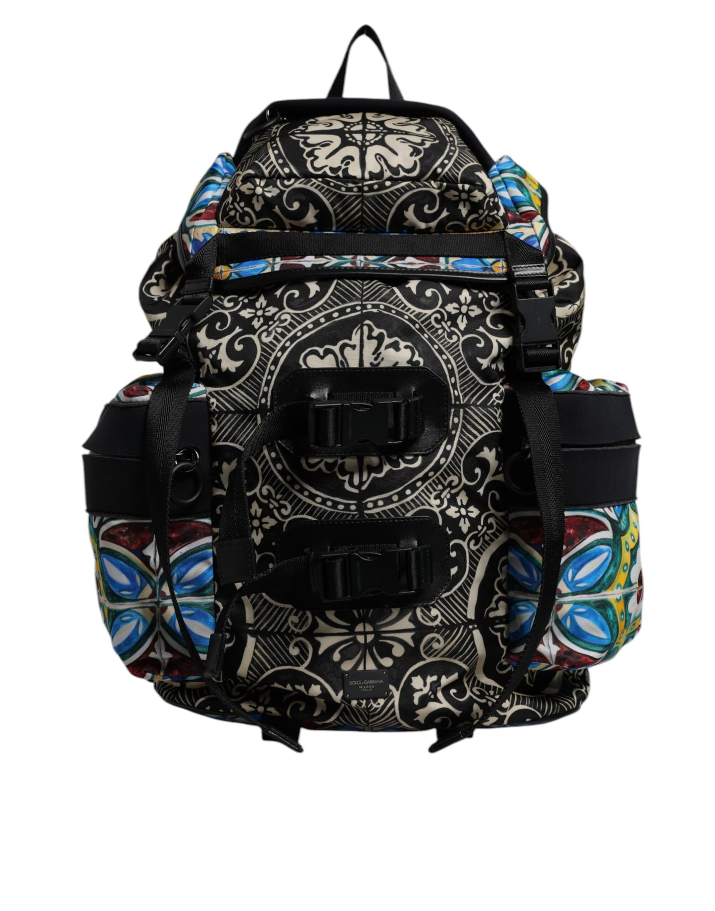 Sac à dos en nylon imprimé majolique multicolore Dolce & Gabbana