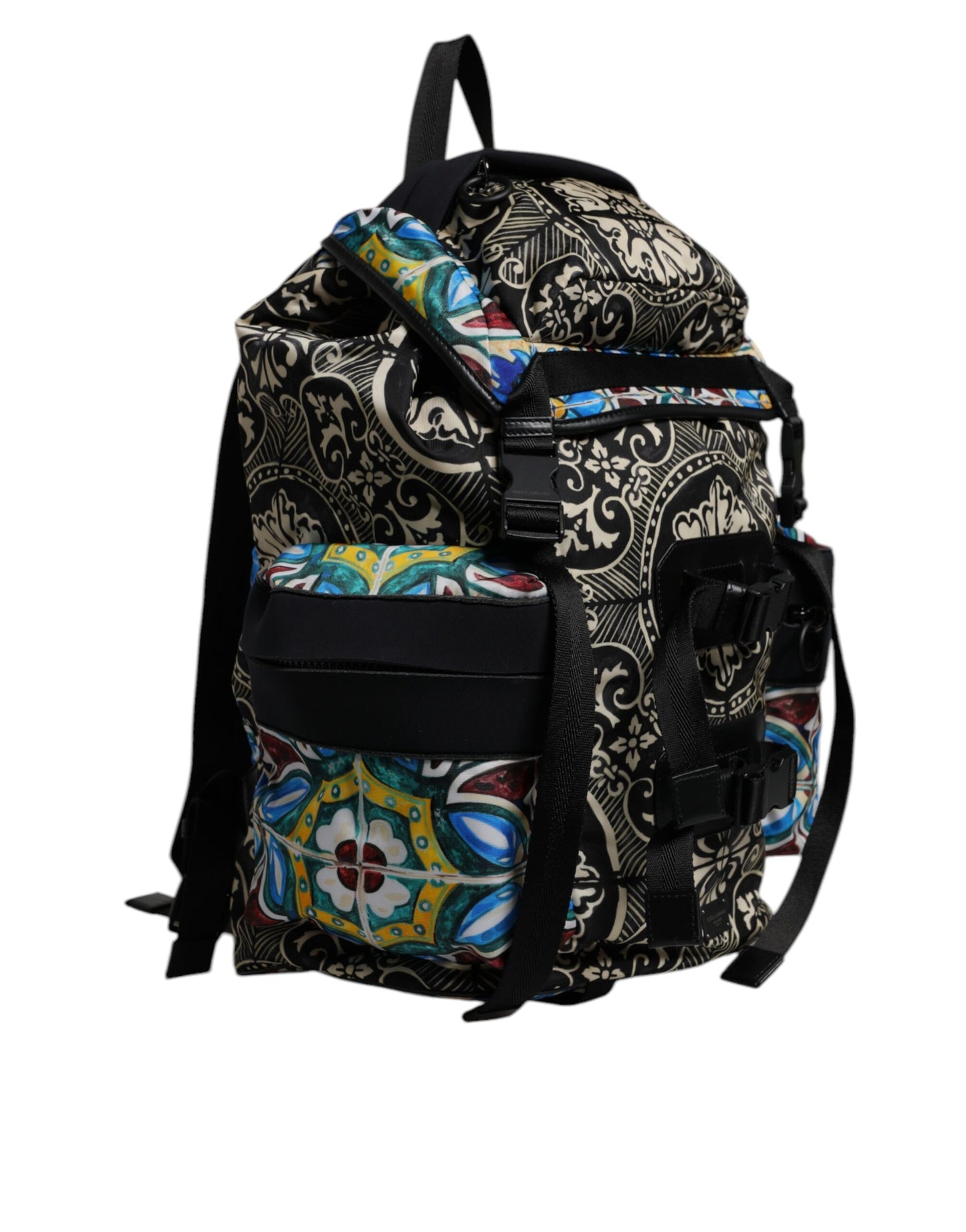 Sac à dos en nylon imprimé majolique multicolore Dolce & Gabbana
