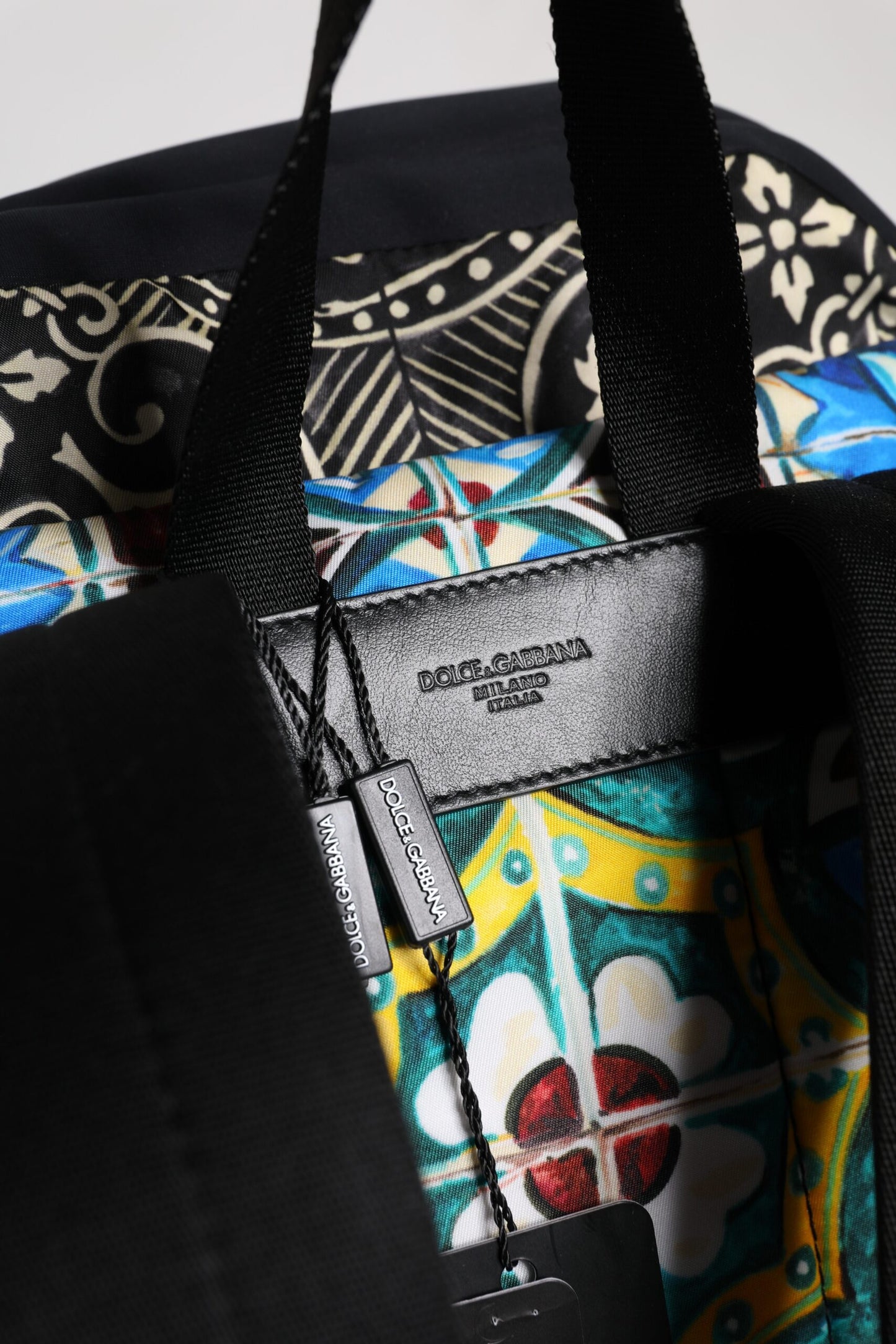 Sac à dos en nylon imprimé majolique multicolore Dolce & Gabbana