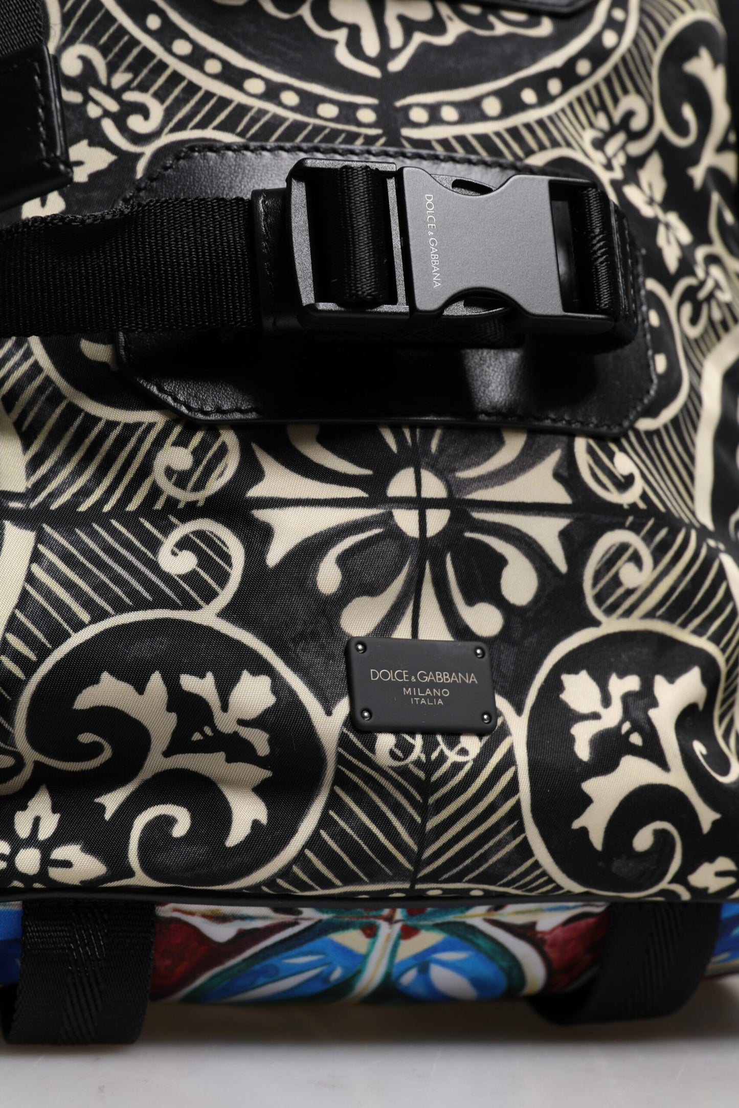 Sac à dos en nylon imprimé majolique multicolore Dolce & Gabbana