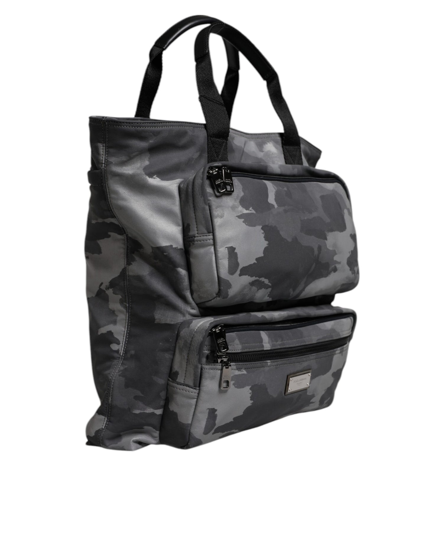 Sac fourre-tout en coton camouflage gris Dolce & Gabbana à compartiments multiples