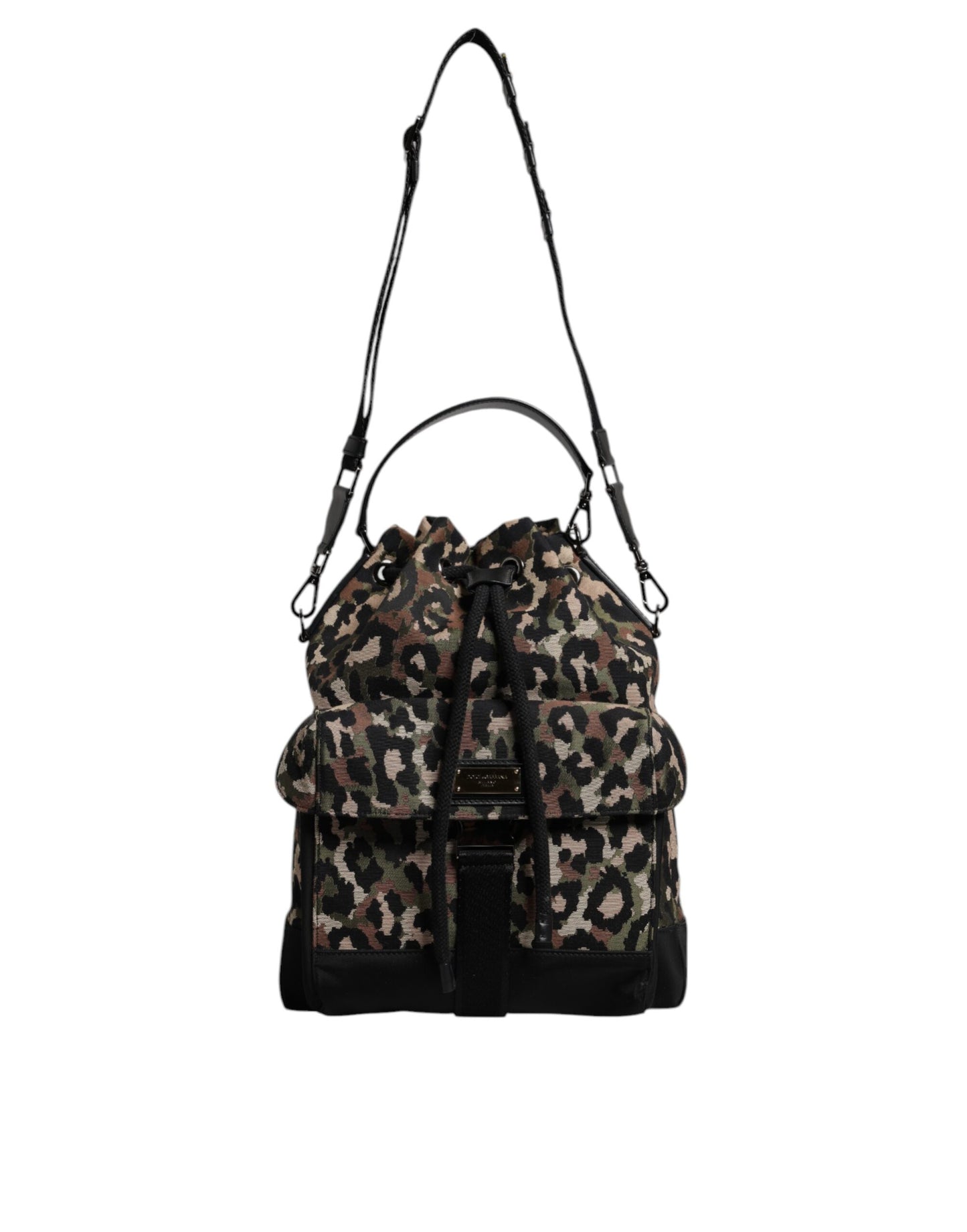 Sac seau à bandoulière en coton léopard multicolore Dolce & Gabbana