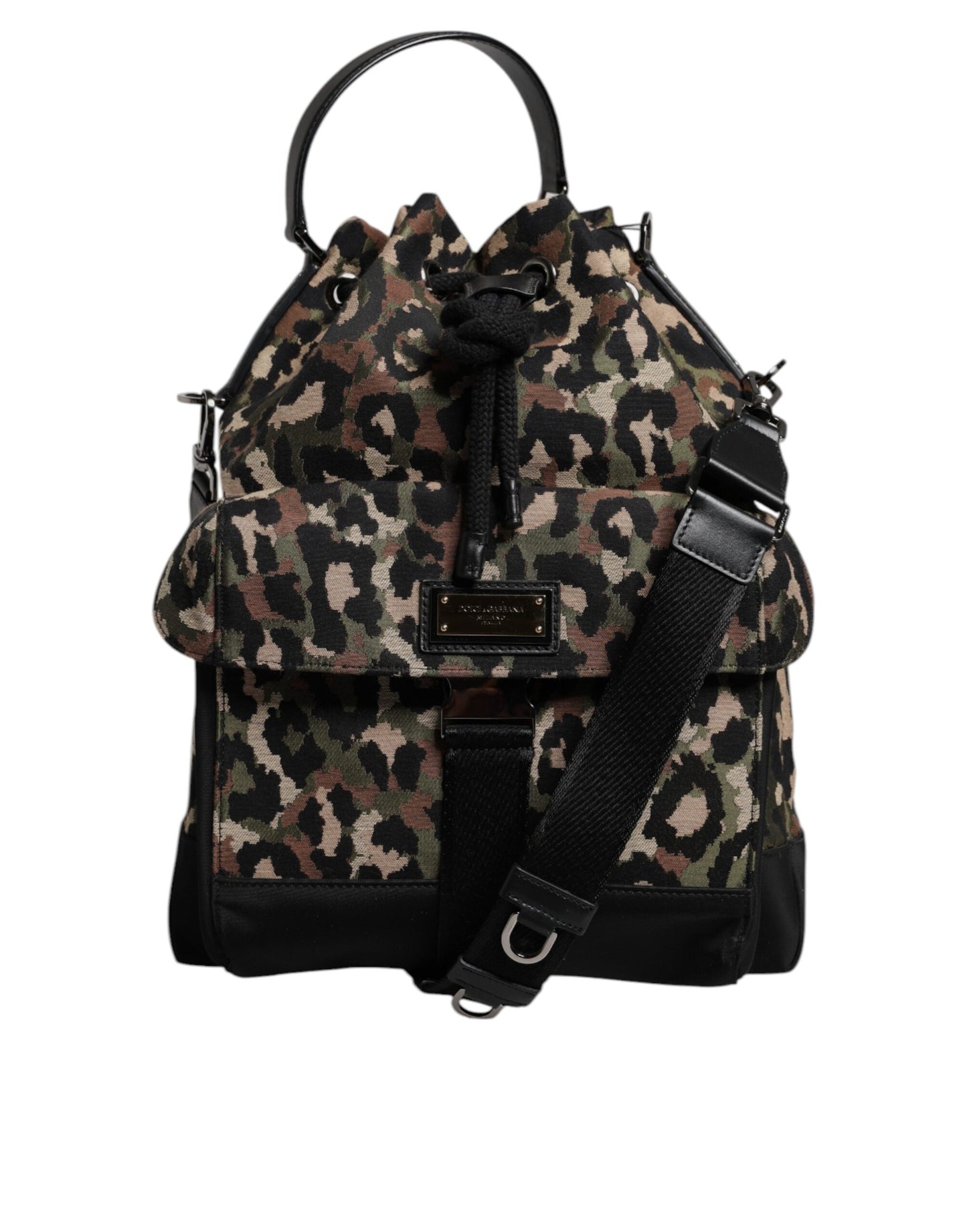 Sac seau à bandoulière en coton léopard multicolore Dolce & Gabbana