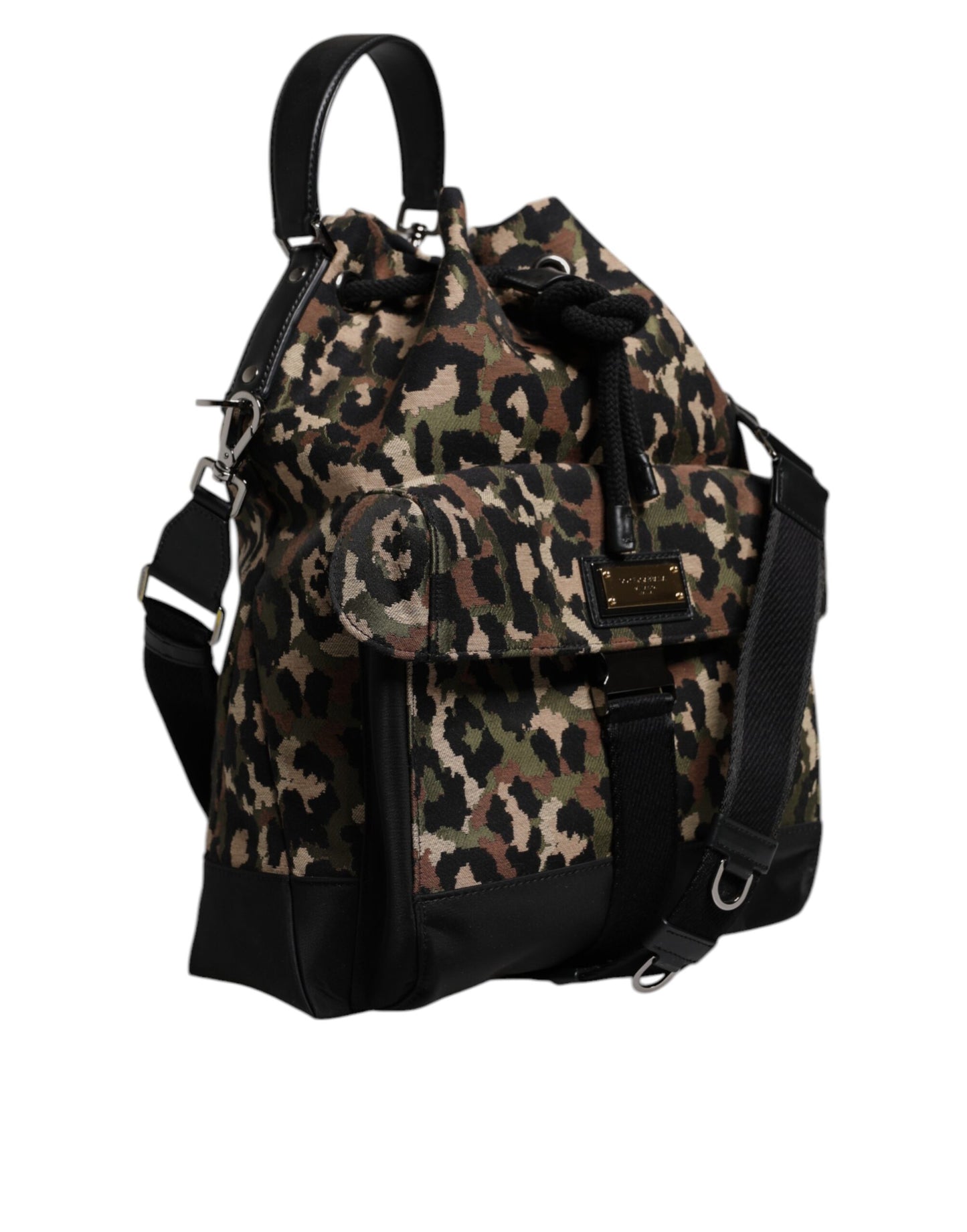 Sac seau à bandoulière en coton léopard multicolore Dolce & Gabbana
