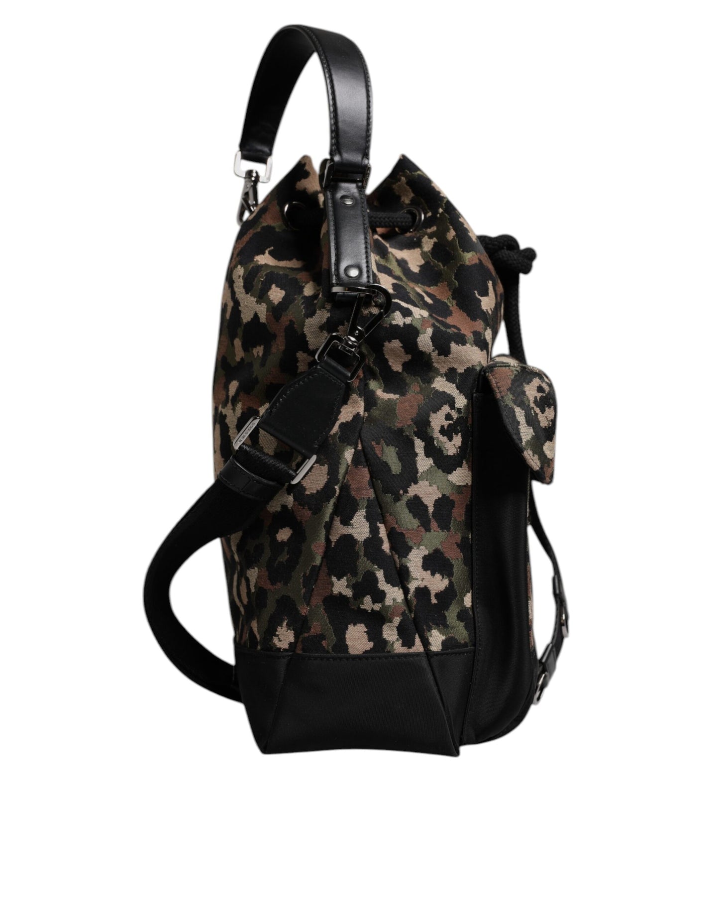 Sac seau à bandoulière en coton léopard multicolore Dolce & Gabbana